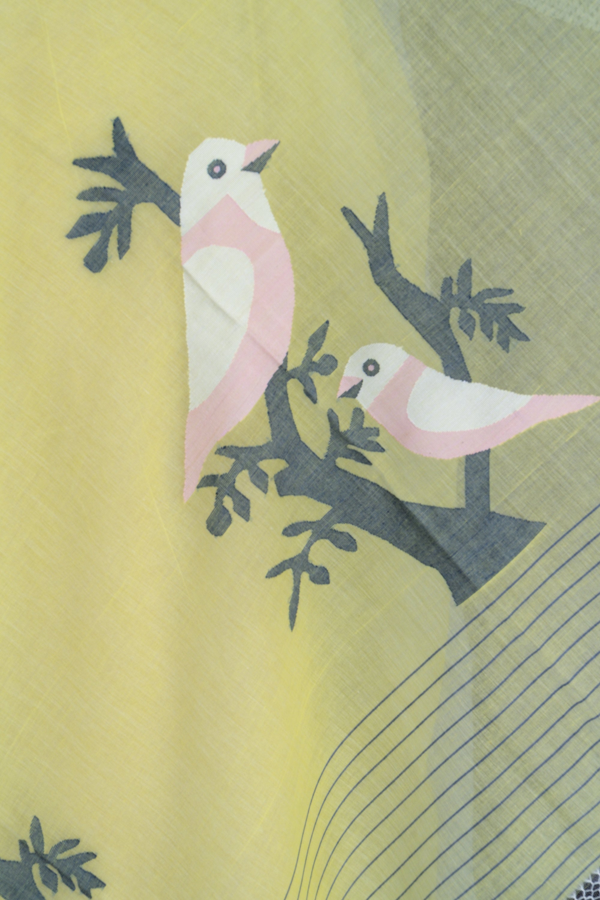 Lime Yellow Bengal Jamdani  Cotton Saree