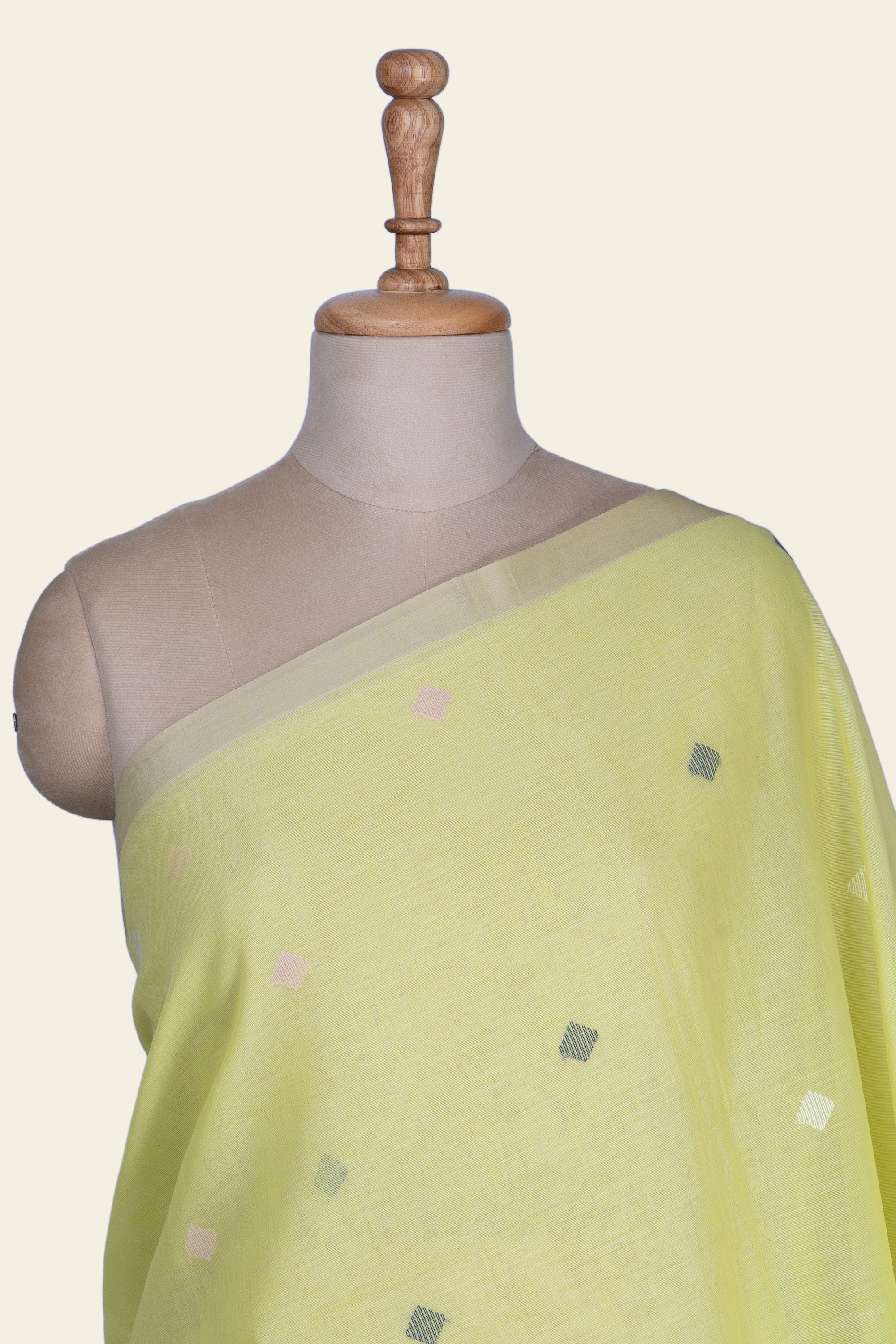 Lime Yellow Bengal Jamdani  Cotton Saree