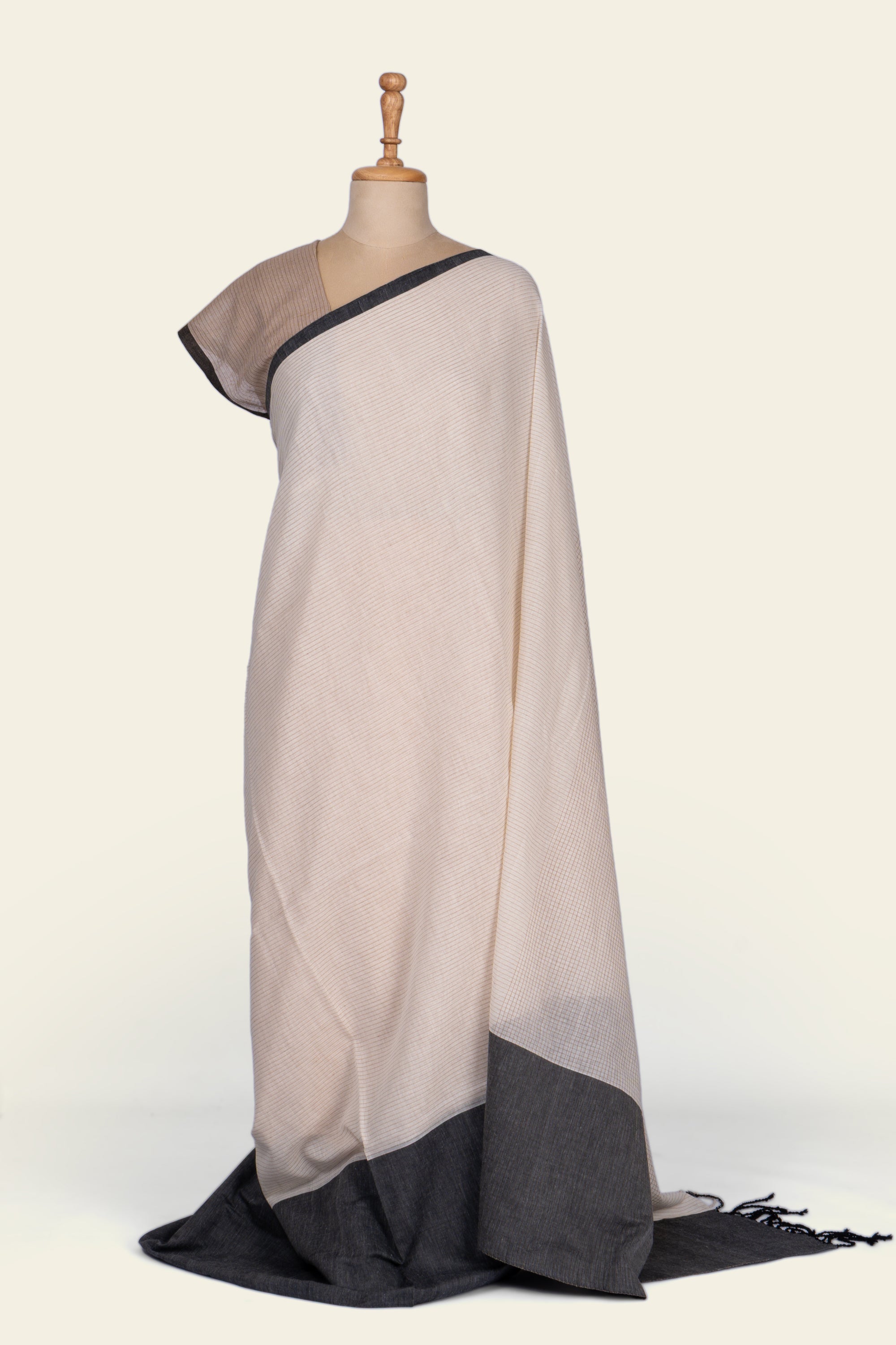 Off White and Black Checks Handwoven  Bengal Cotton Saree