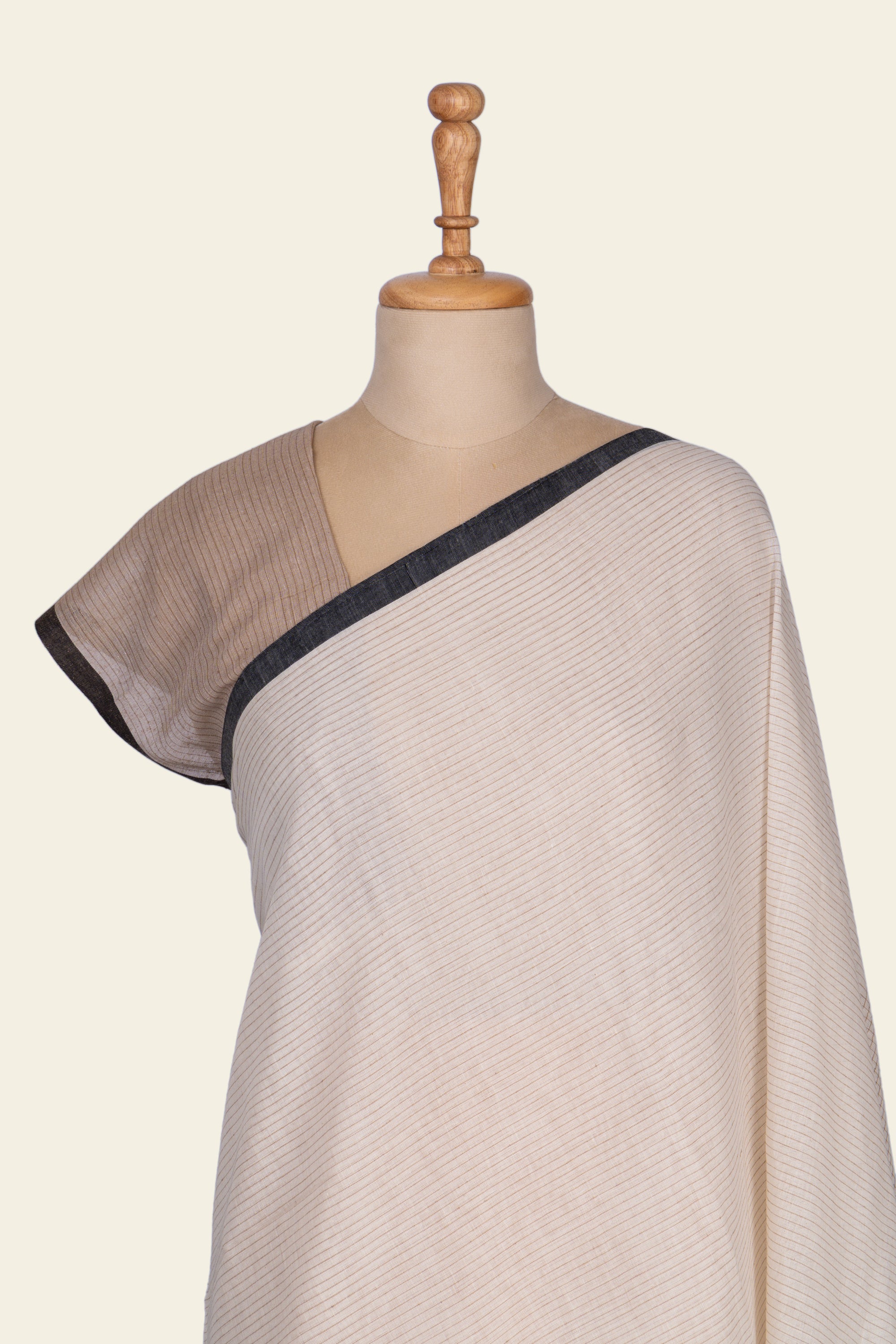 Off White and Black Checks Handwoven  Bengal Cotton Saree
