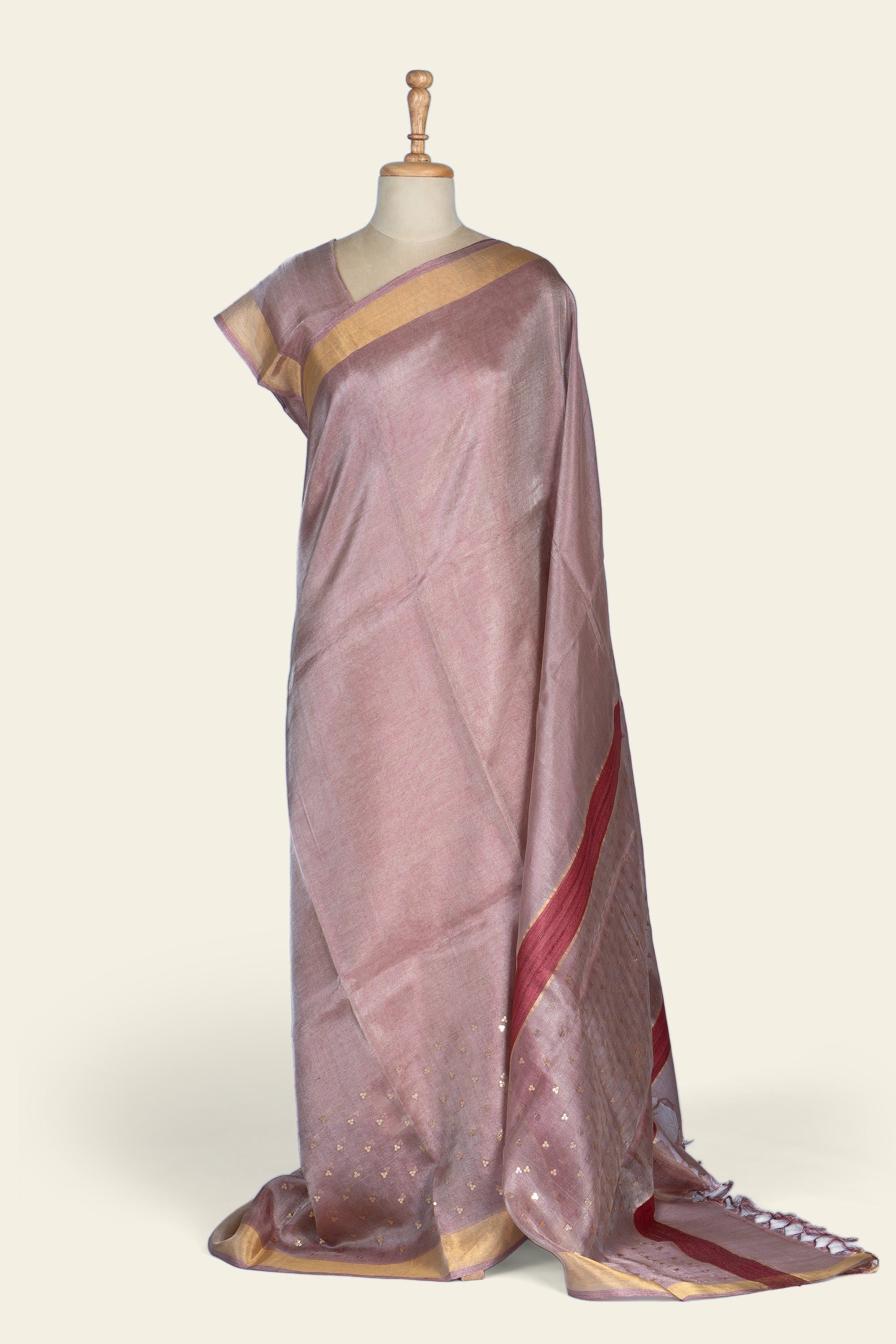 Shimmer Misty Pink Chhattisgarh Tussar Tissue Silk Saree