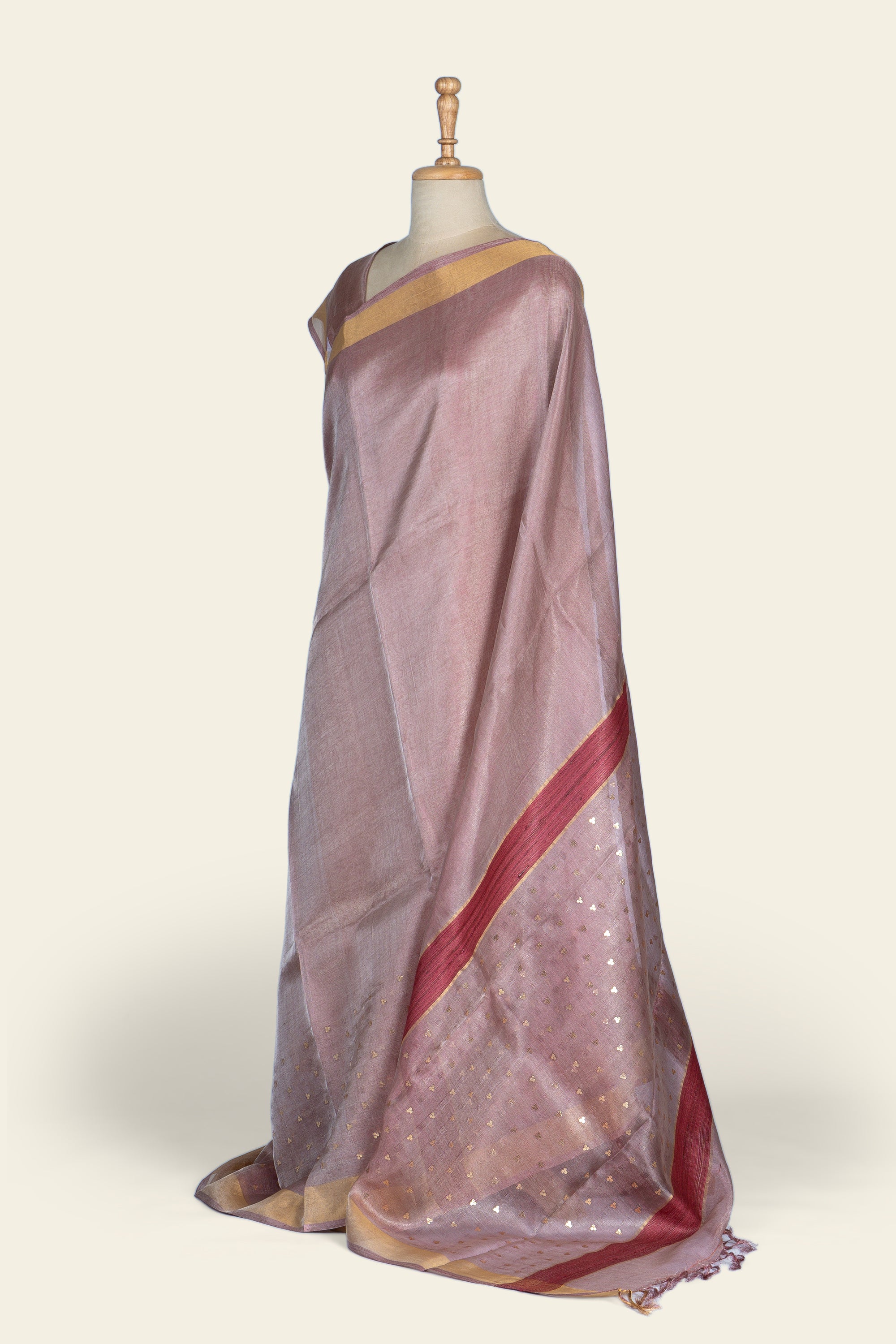 Shimmer Misty Pink Chhattisgarh Tussar Tissue Silk Saree