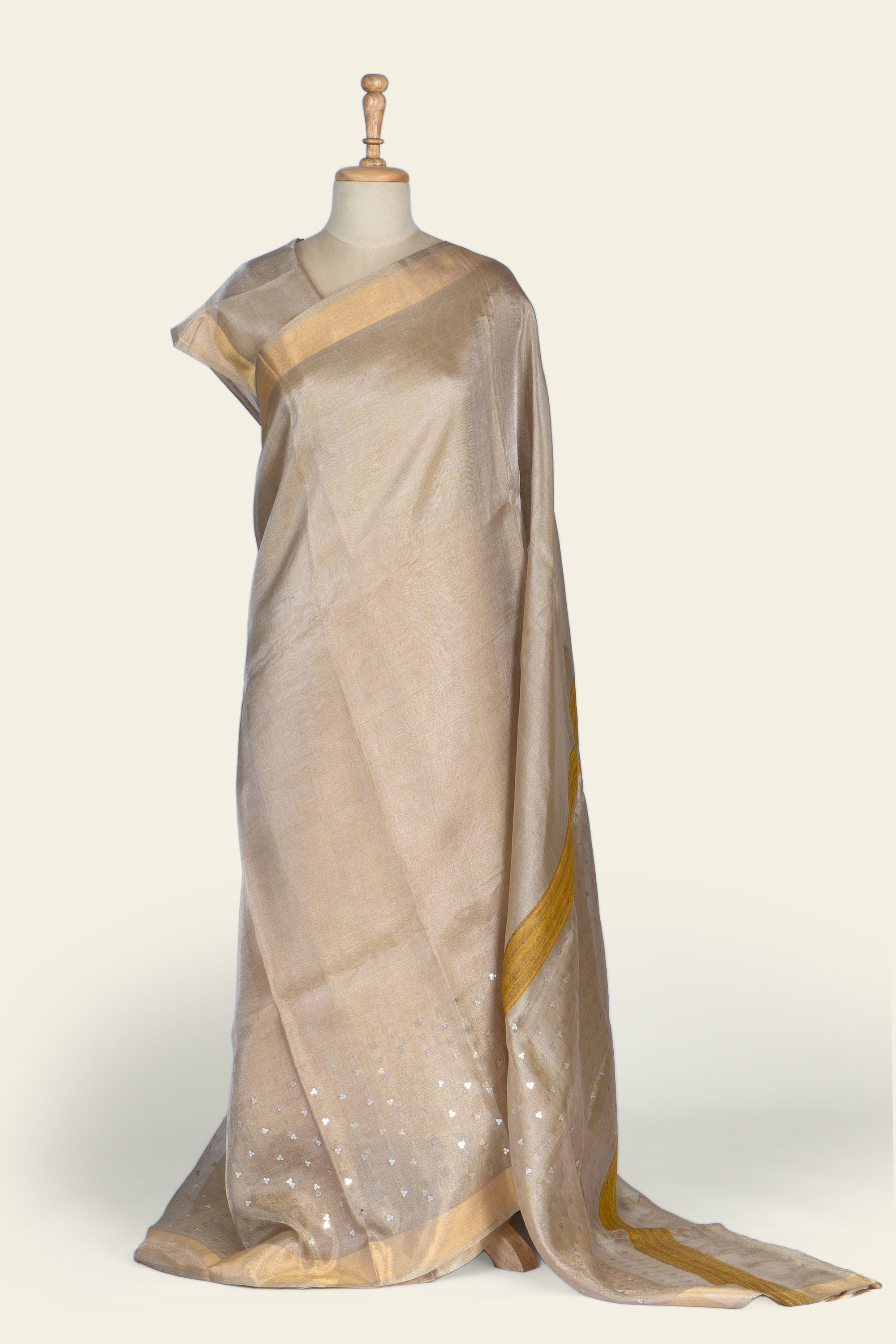 Shimmer Golden Chhattisgarh Tussar Tissue Silk Saree