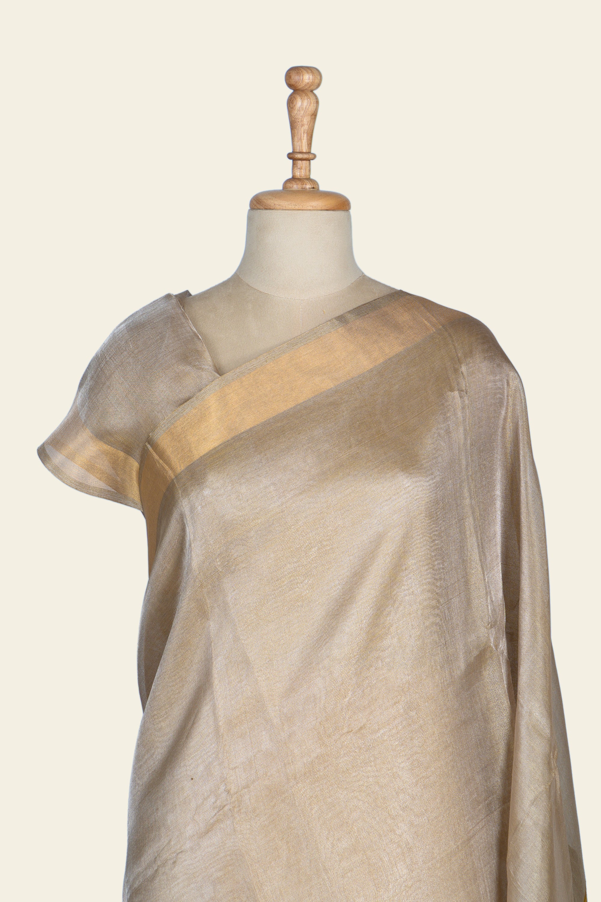 Shimmer Golden Chhattisgarh Tussar Tissue Silk Saree