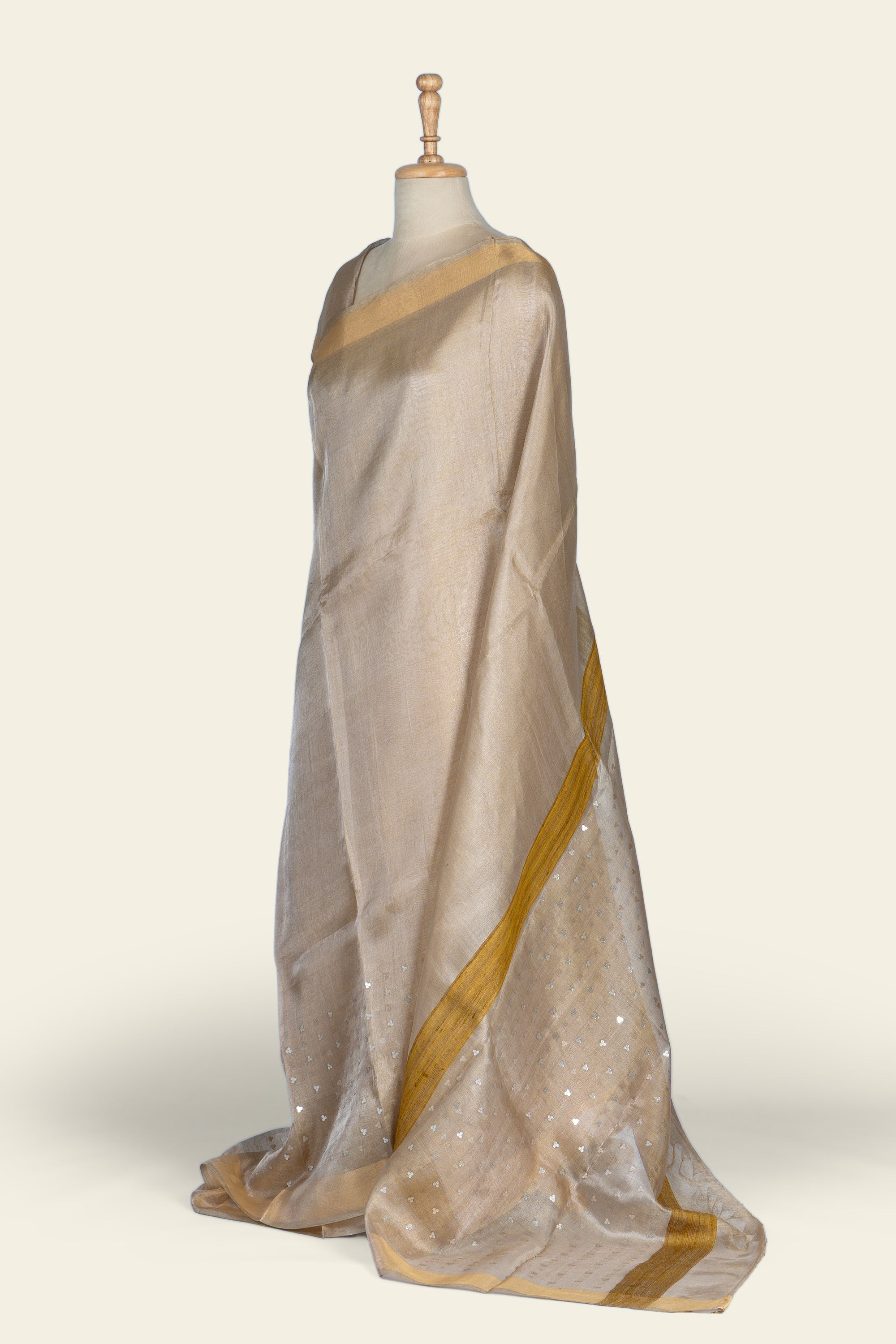 Shimmer Golden Chhattisgarh Tussar Tissue Silk Saree
