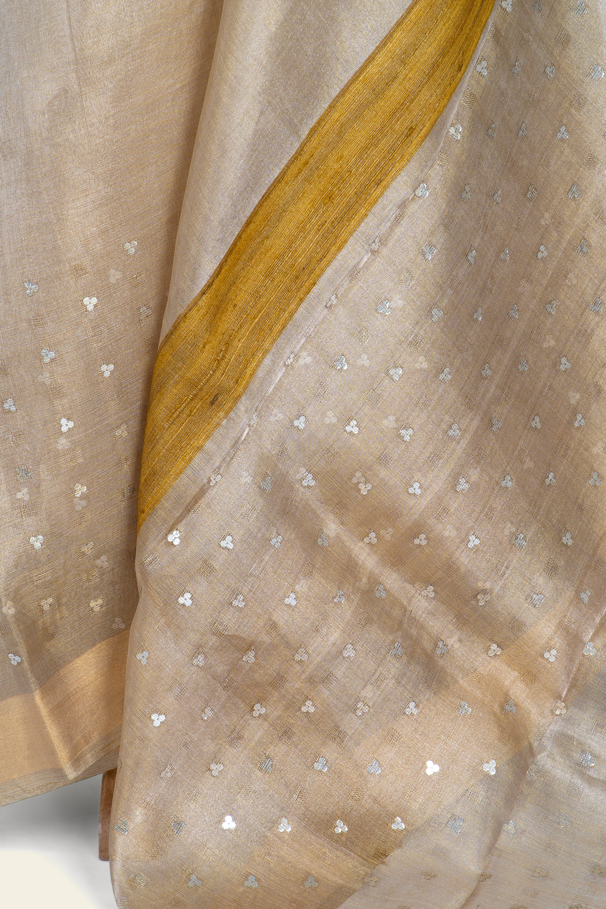 Shimmer Golden Chhattisgarh Tussar Tissue Silk Saree
