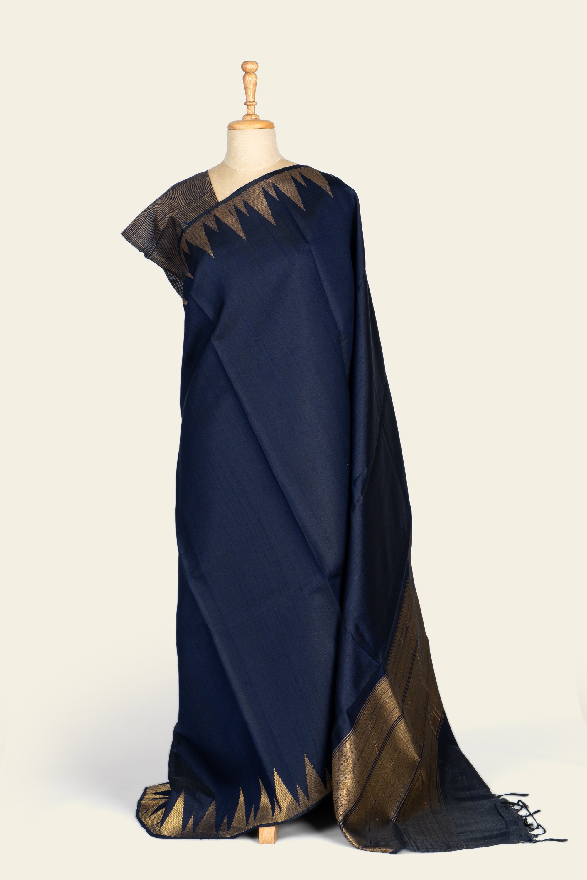 Deep Navy Blue Chhattisgarh Raw Silk Saree
