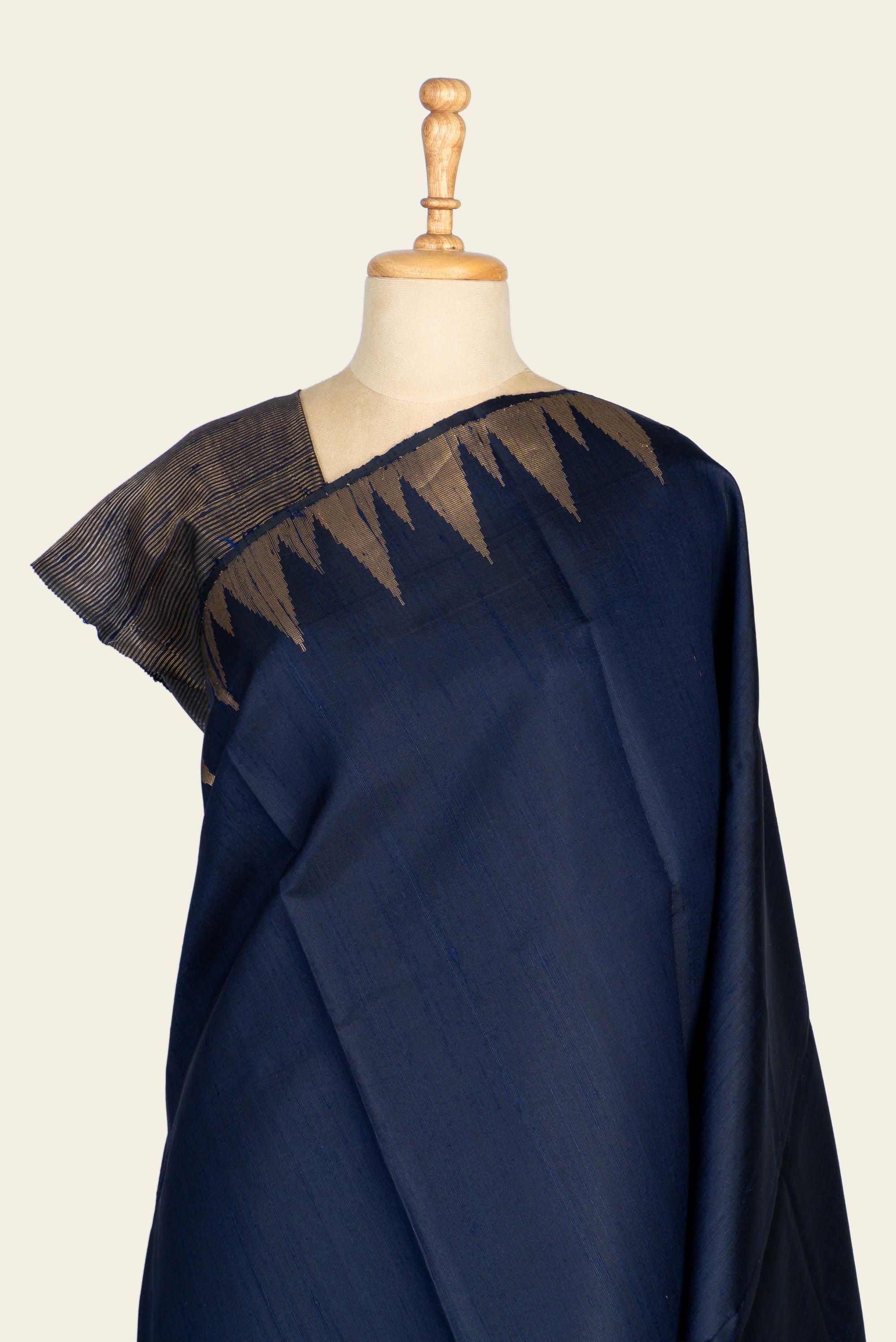 Deep Navy Blue Chhattisgarh Raw Silk Saree