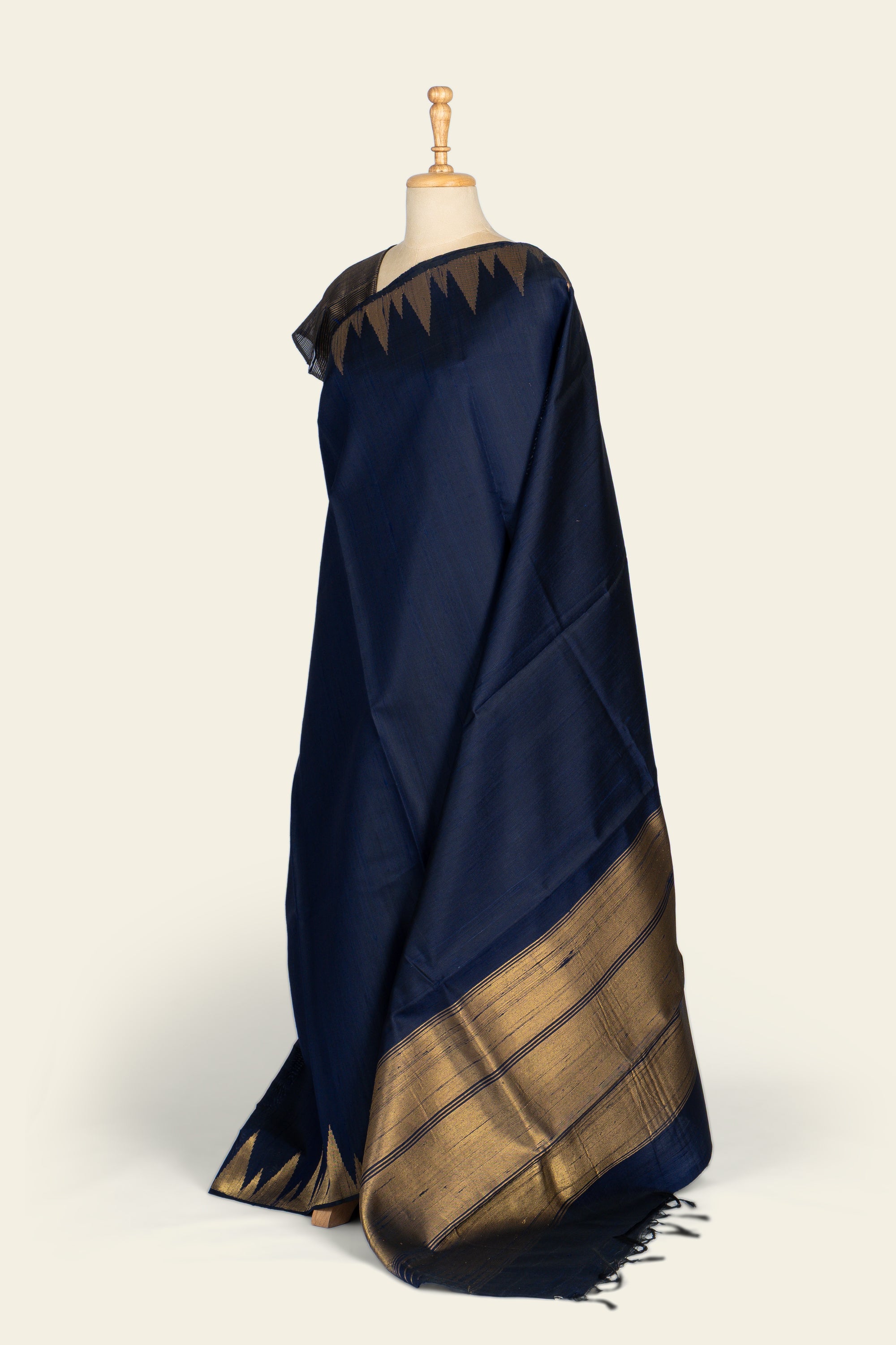 Deep Navy Blue Chhattisgarh Raw Silk Saree