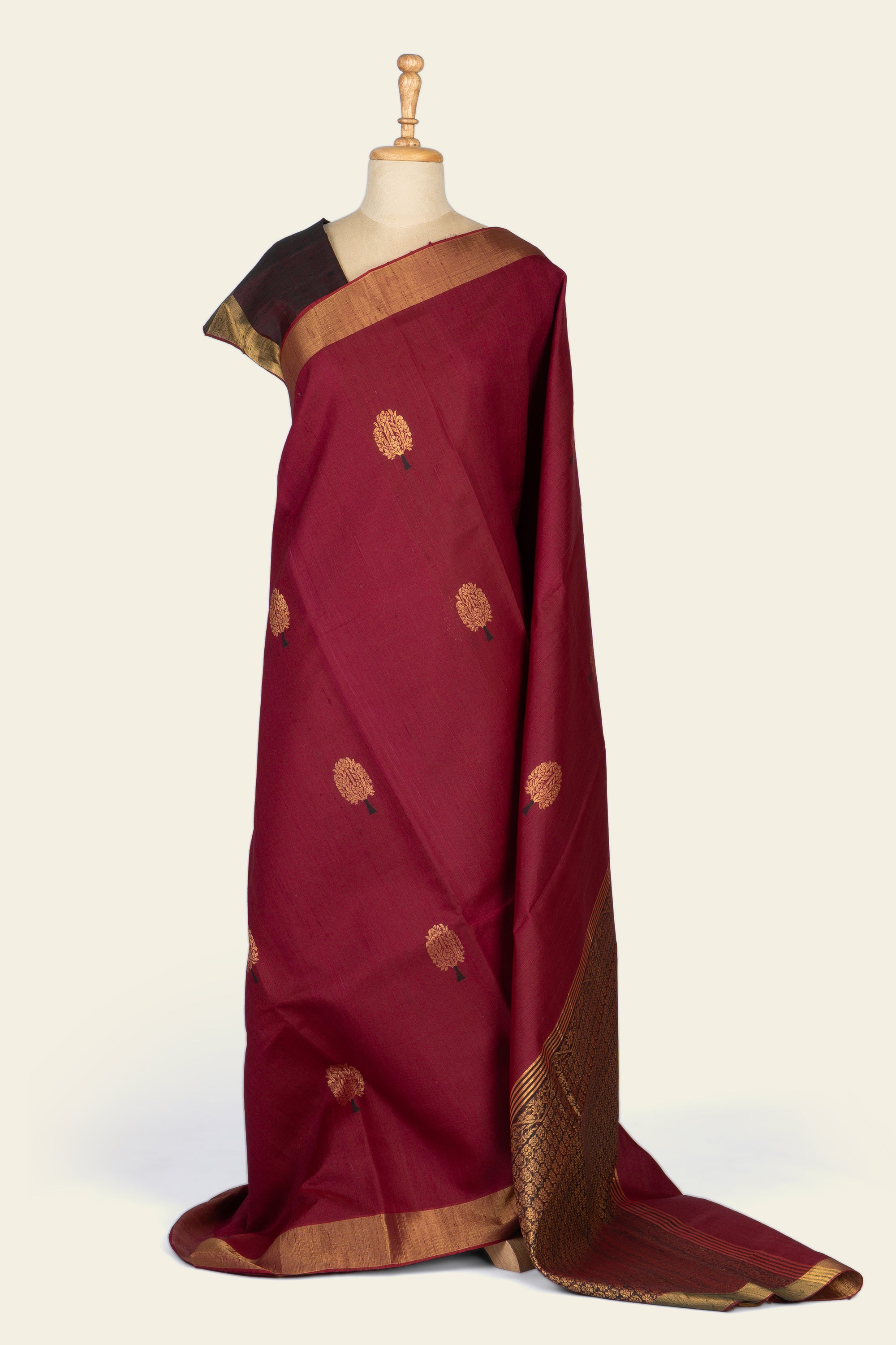 Burgundy Chhattisgarh Raw Silk Saree