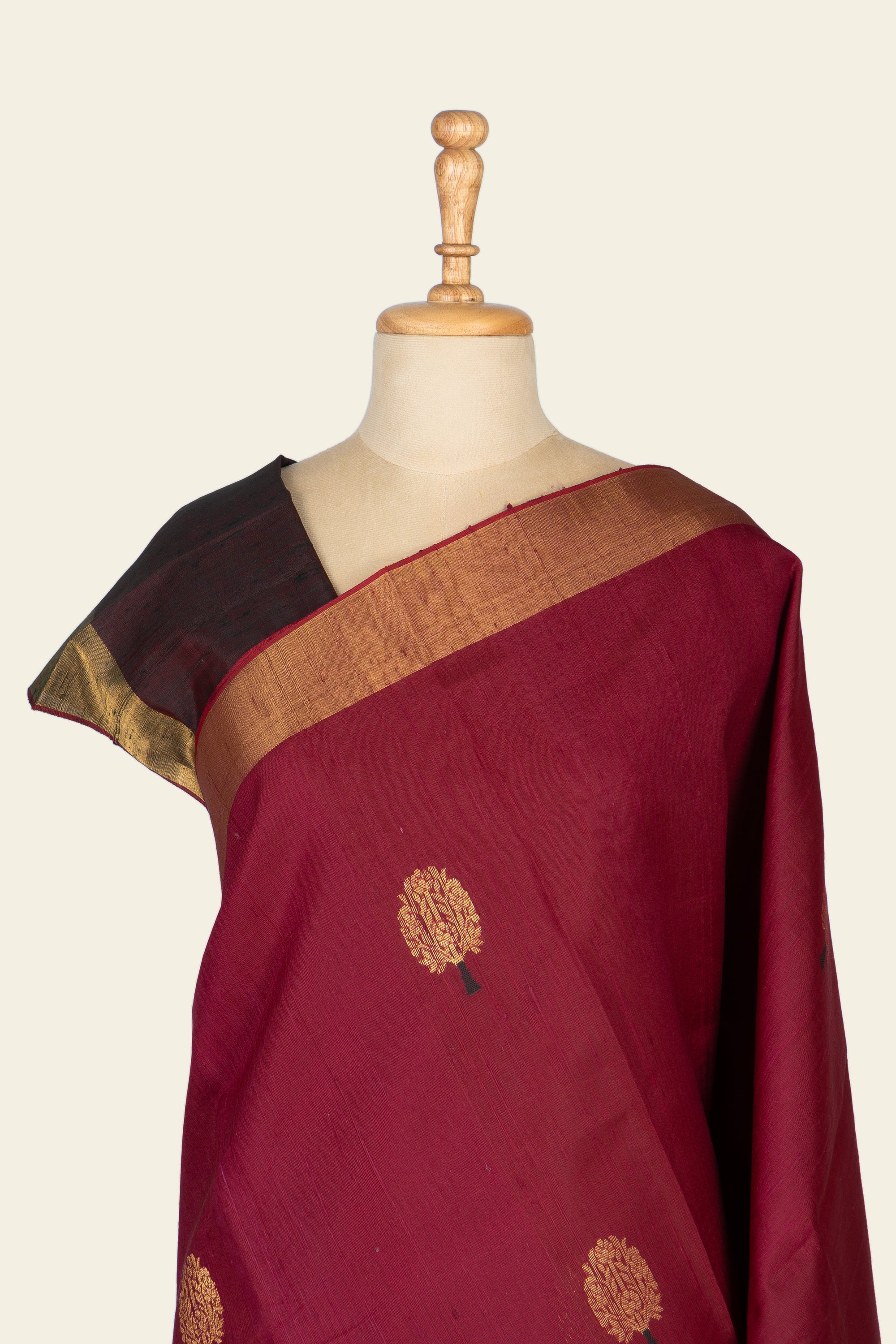 Burgundy Chhattisgarh Raw Silk Saree