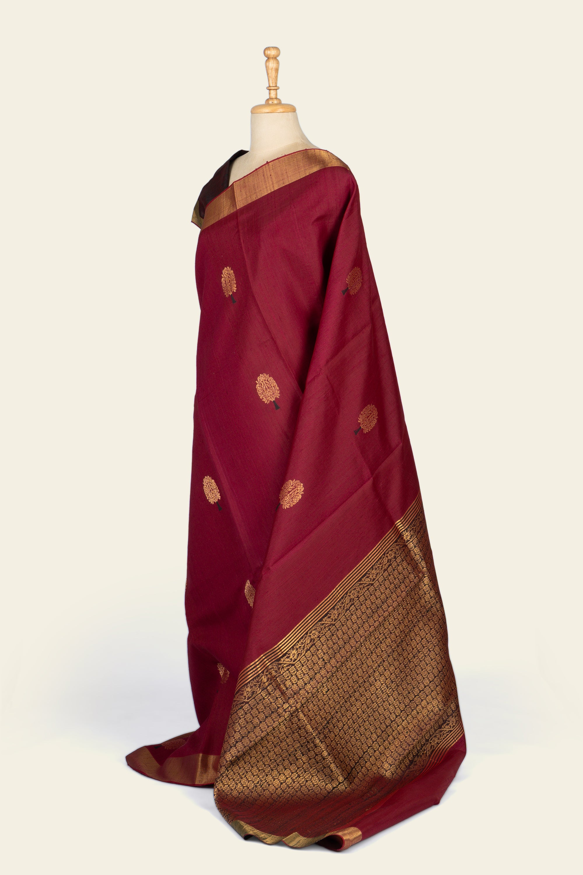 Burgundy Chhattisgarh Raw Silk Saree