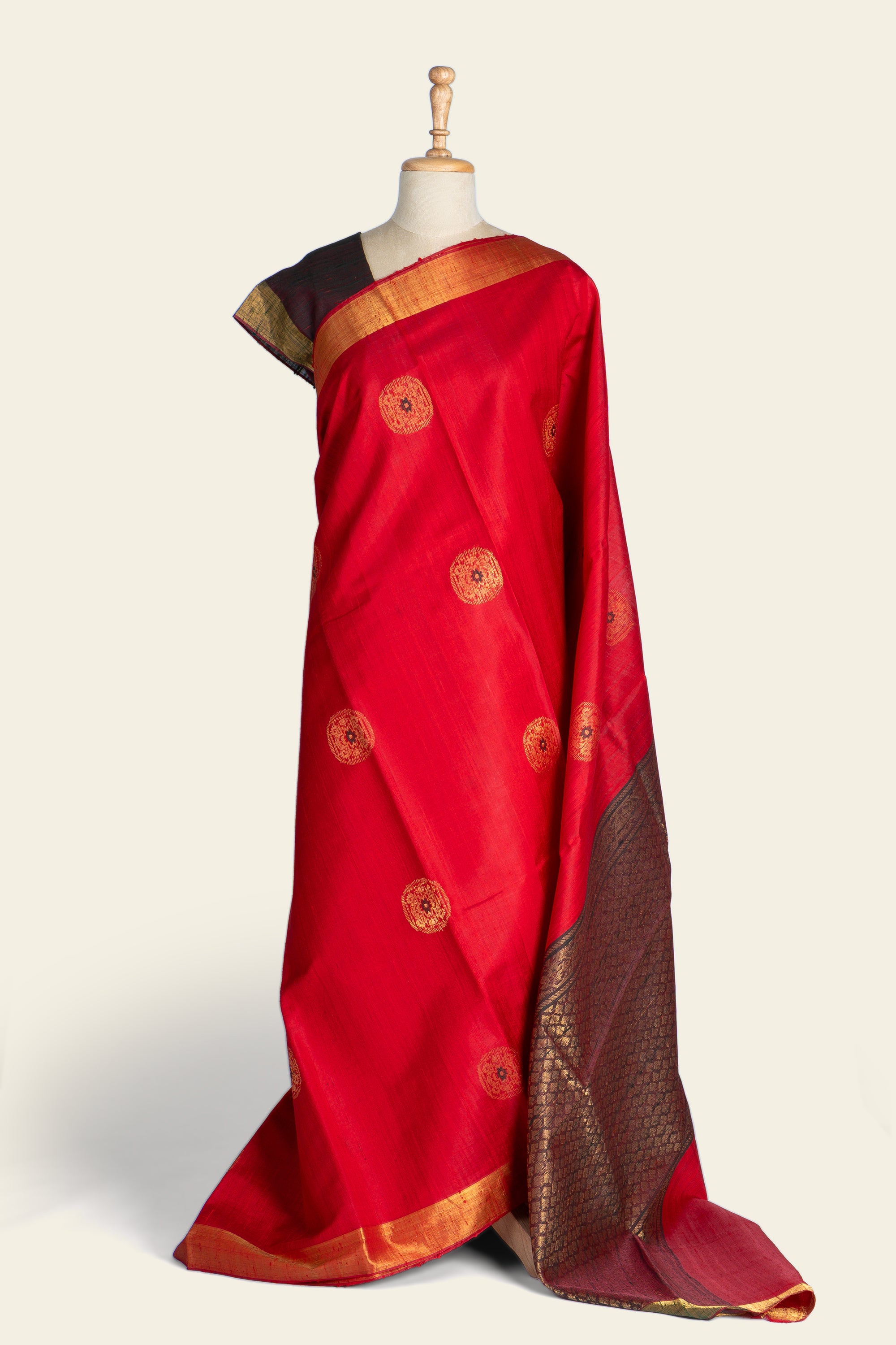 Carmine Red Chhattisgarh Raw Silk Saree