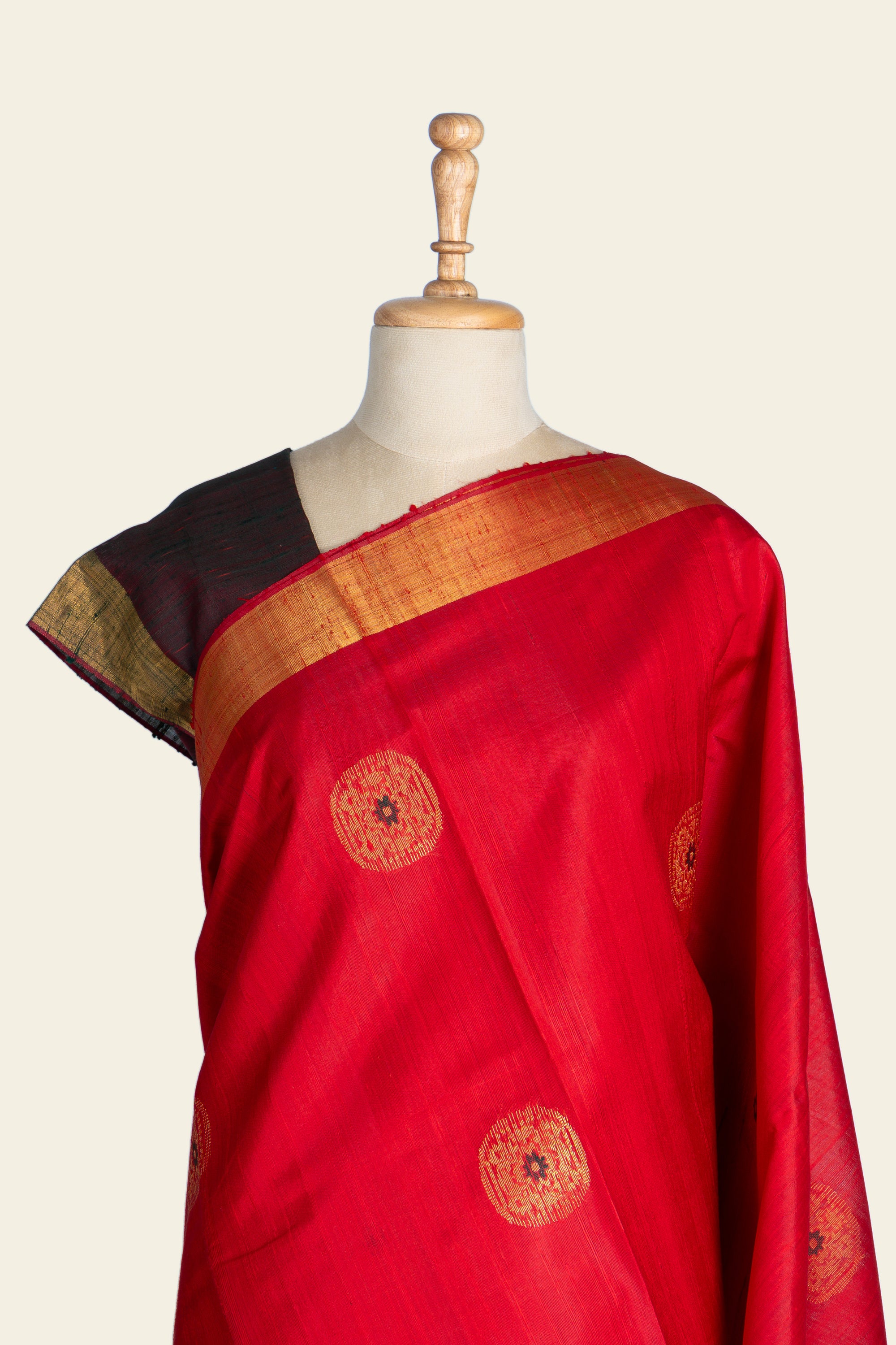 Carmine Red Chhattisgarh Raw Silk Saree