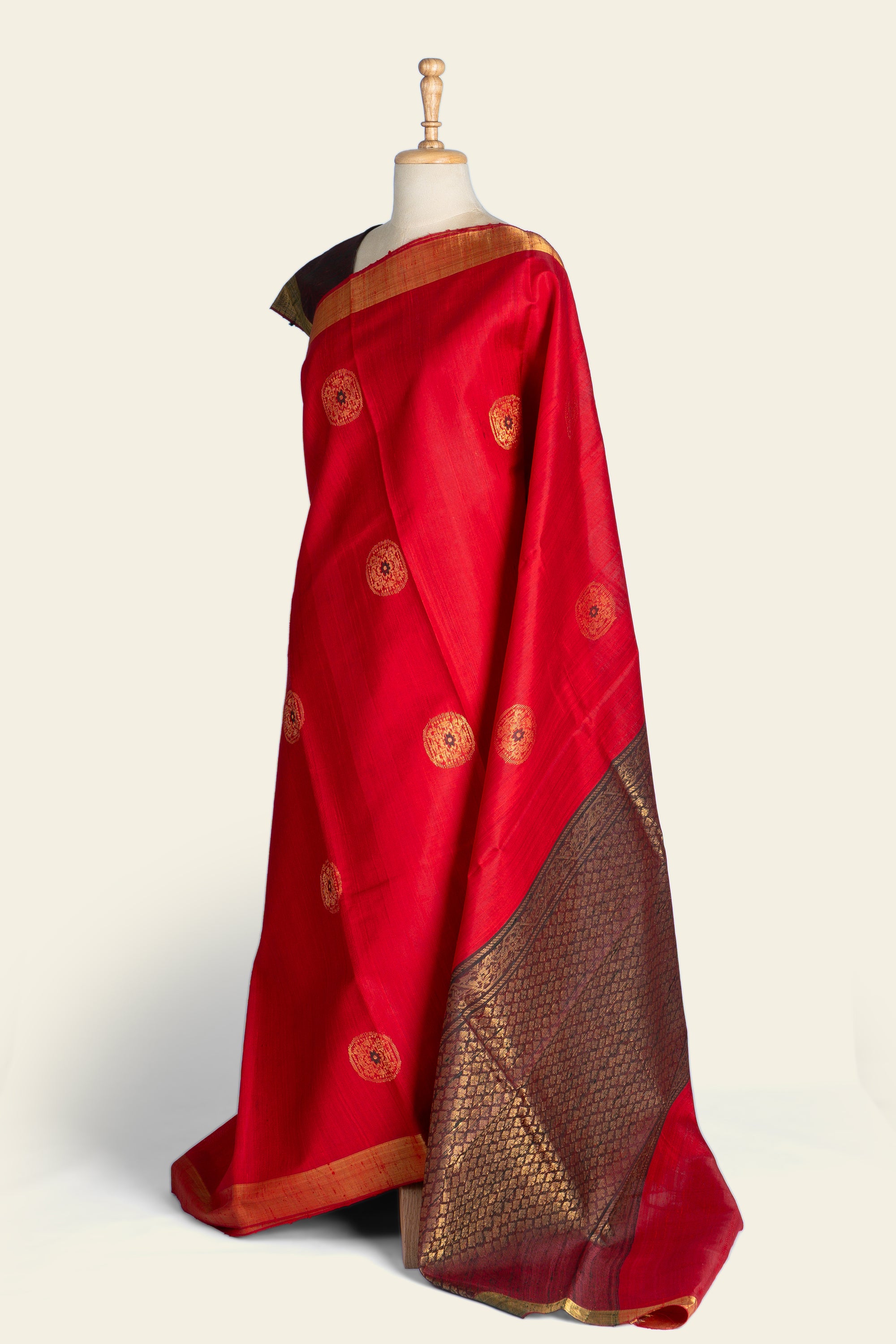 Carmine Red Chhattisgarh Raw Silk Saree