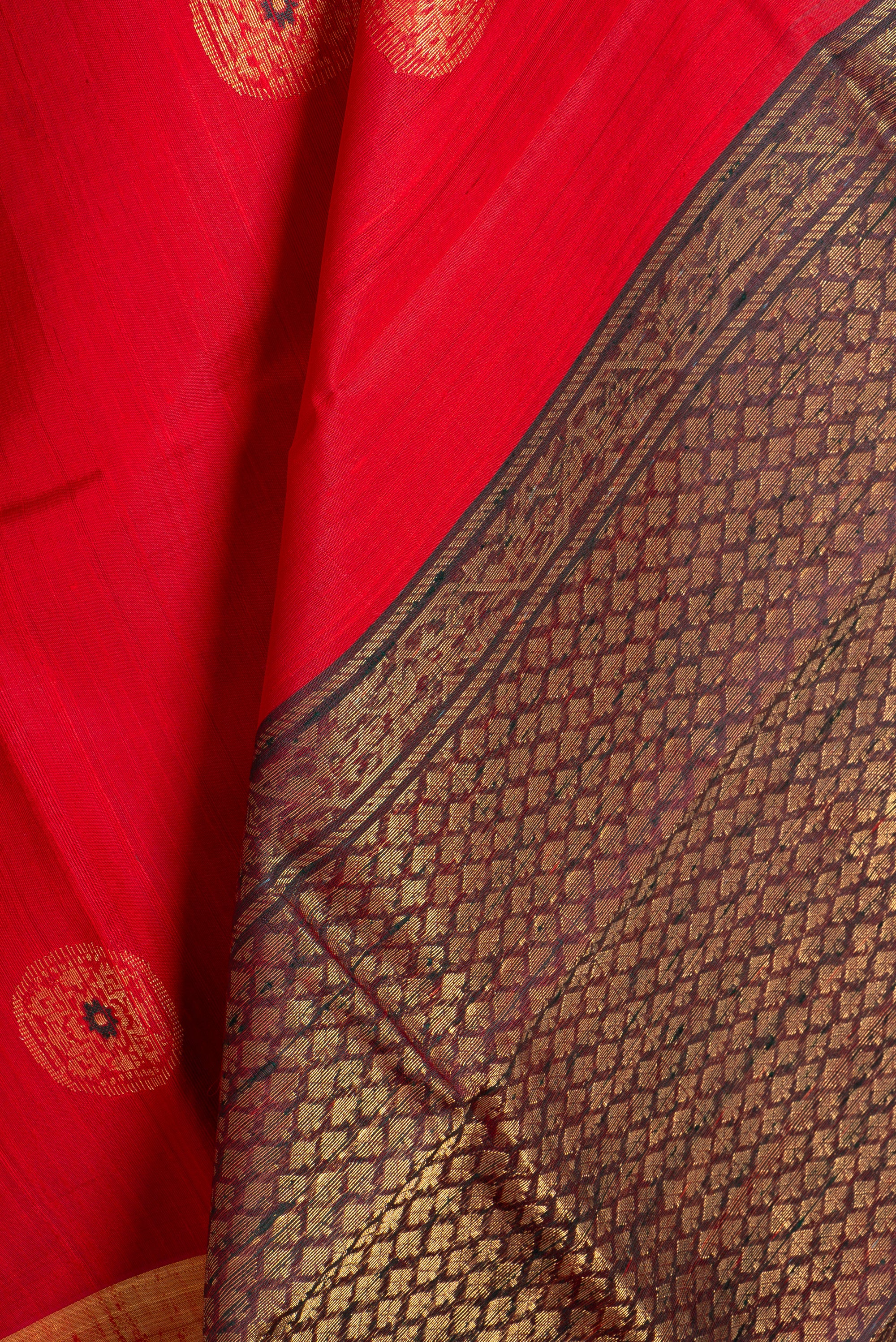 Carmine Red Chhattisgarh Raw Silk Saree