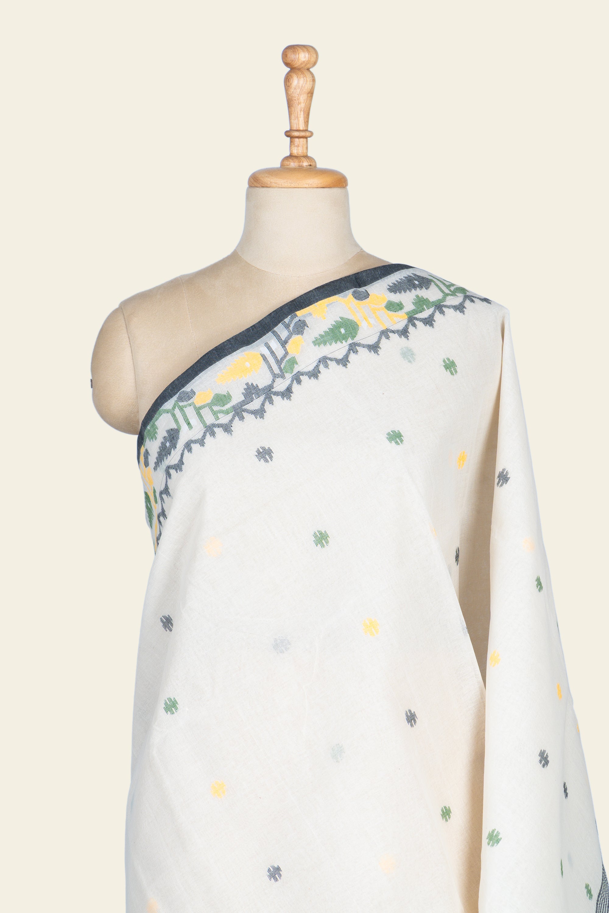 Muted White Jamdani Bengal Cotton Saree