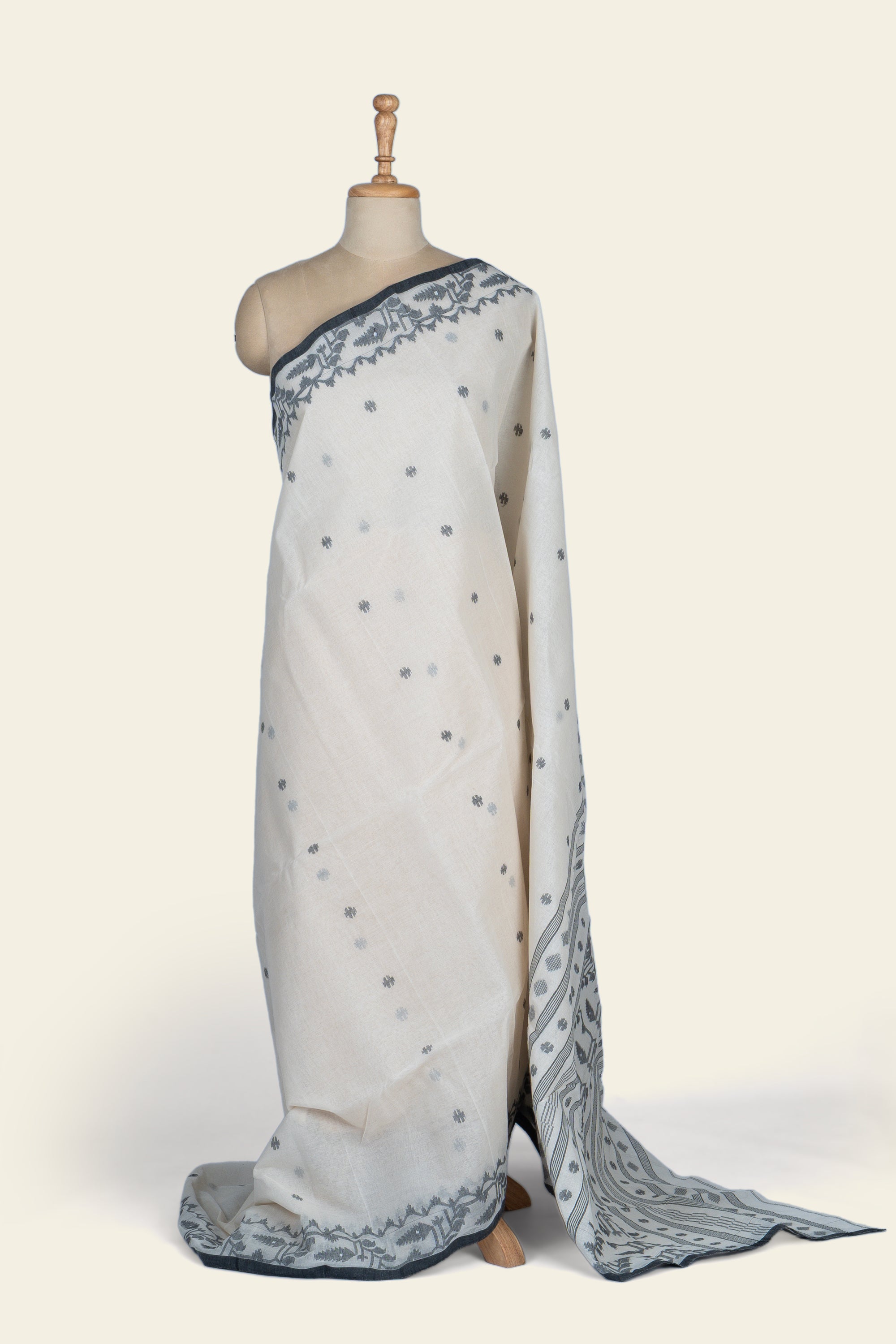 Pearl White Jamdani Bengal Cotton Saree