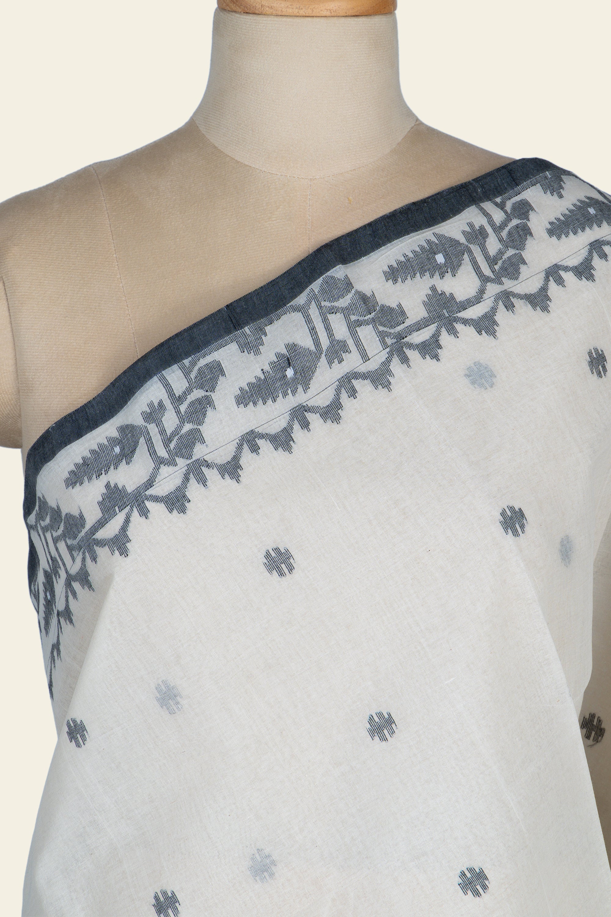 Pearl White Jamdani Bengal Cotton Saree