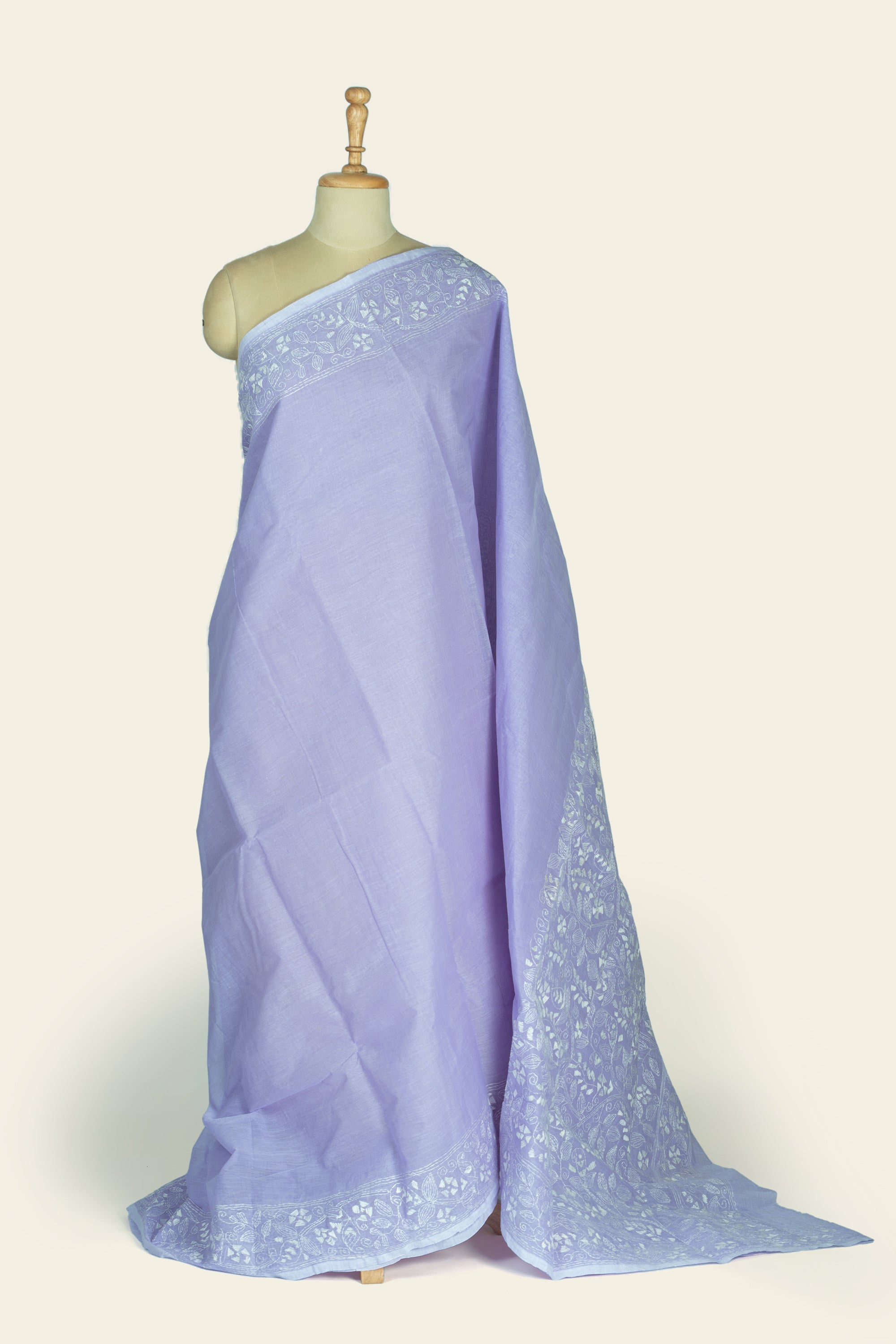 Just Lavender Bengal Kantha Stitch Pure Cotton Saree