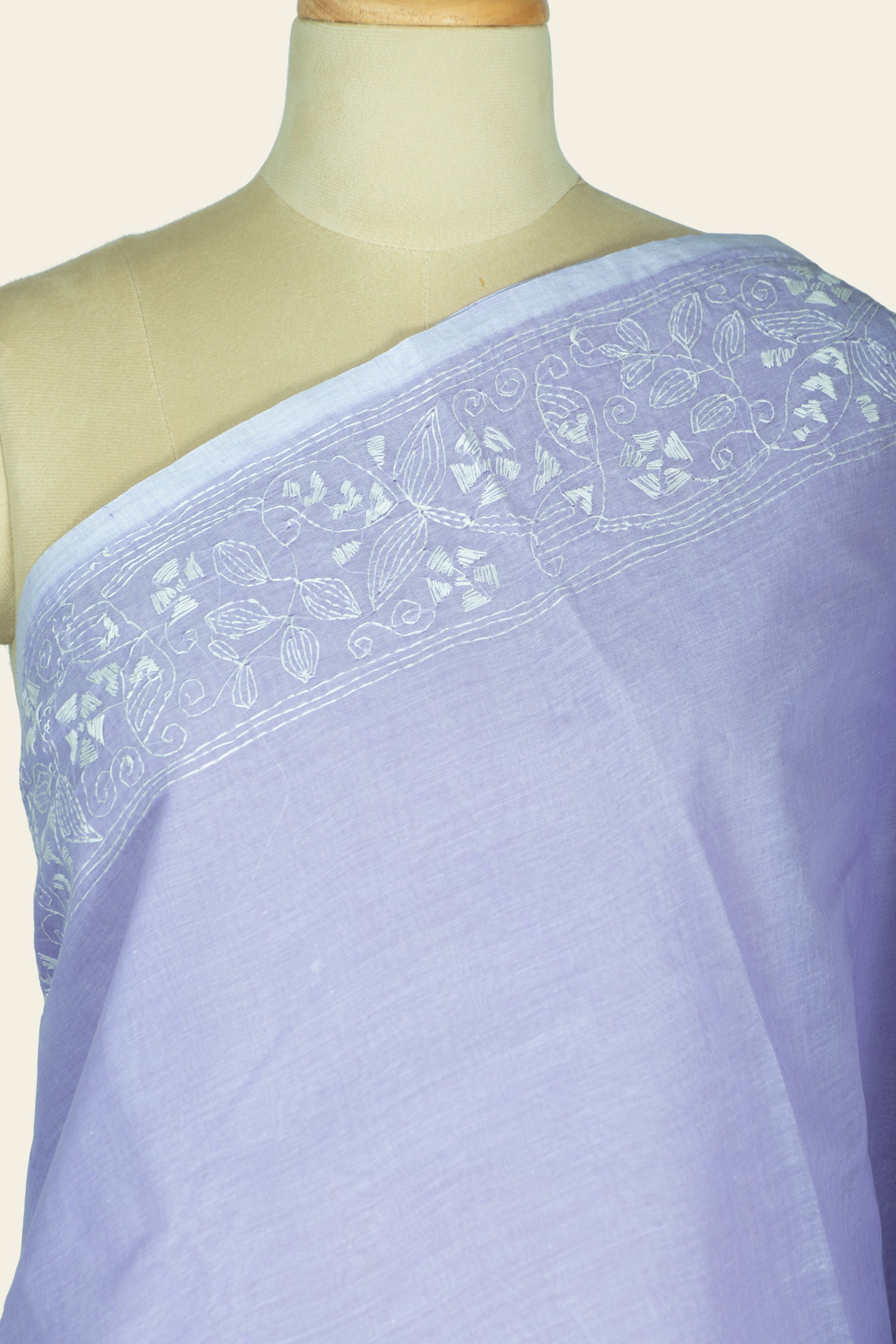 Just Lavender Bengal Kantha Stitch Pure Cotton Saree