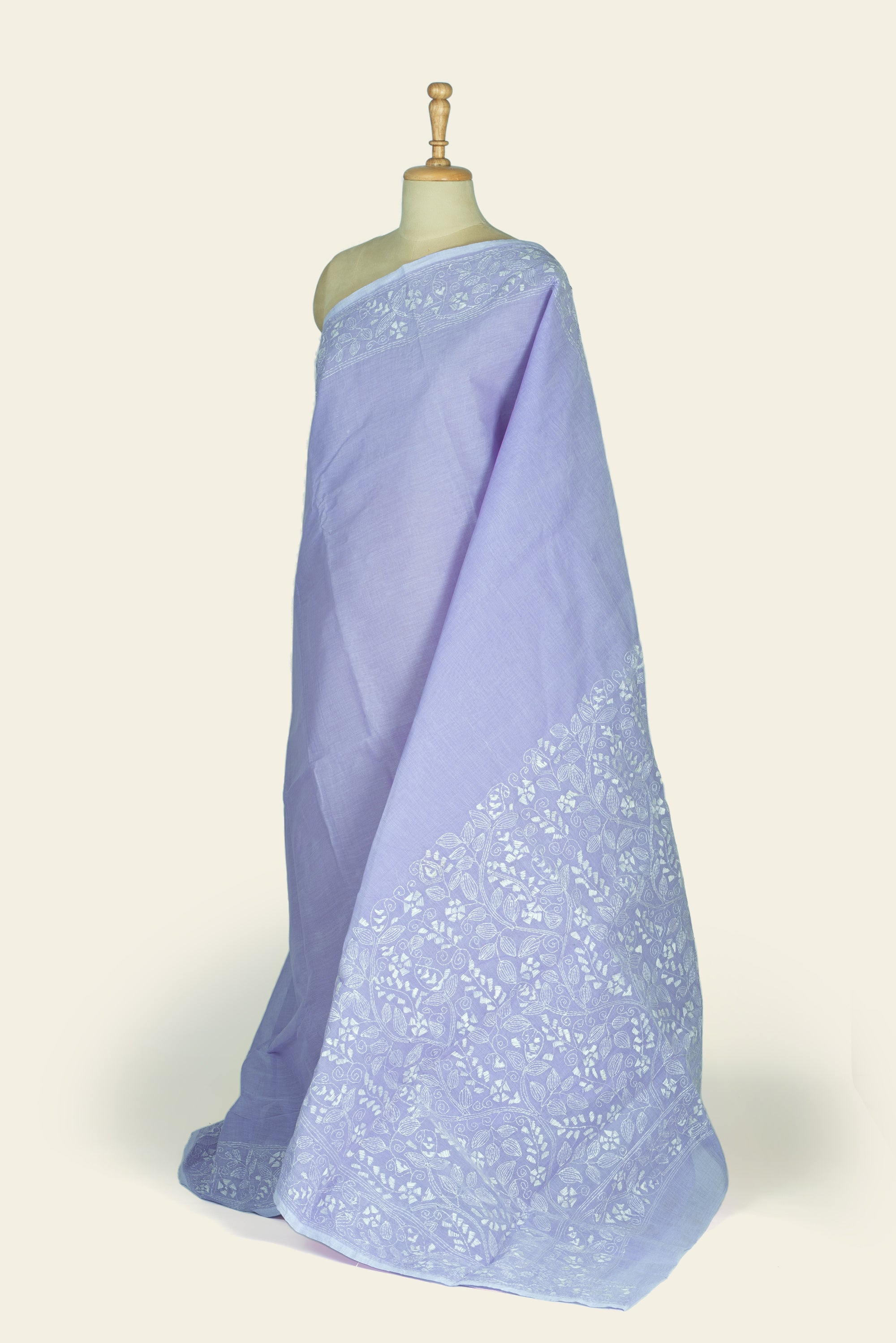 Just Lavender Bengal Kantha Stitch Pure Cotton Saree