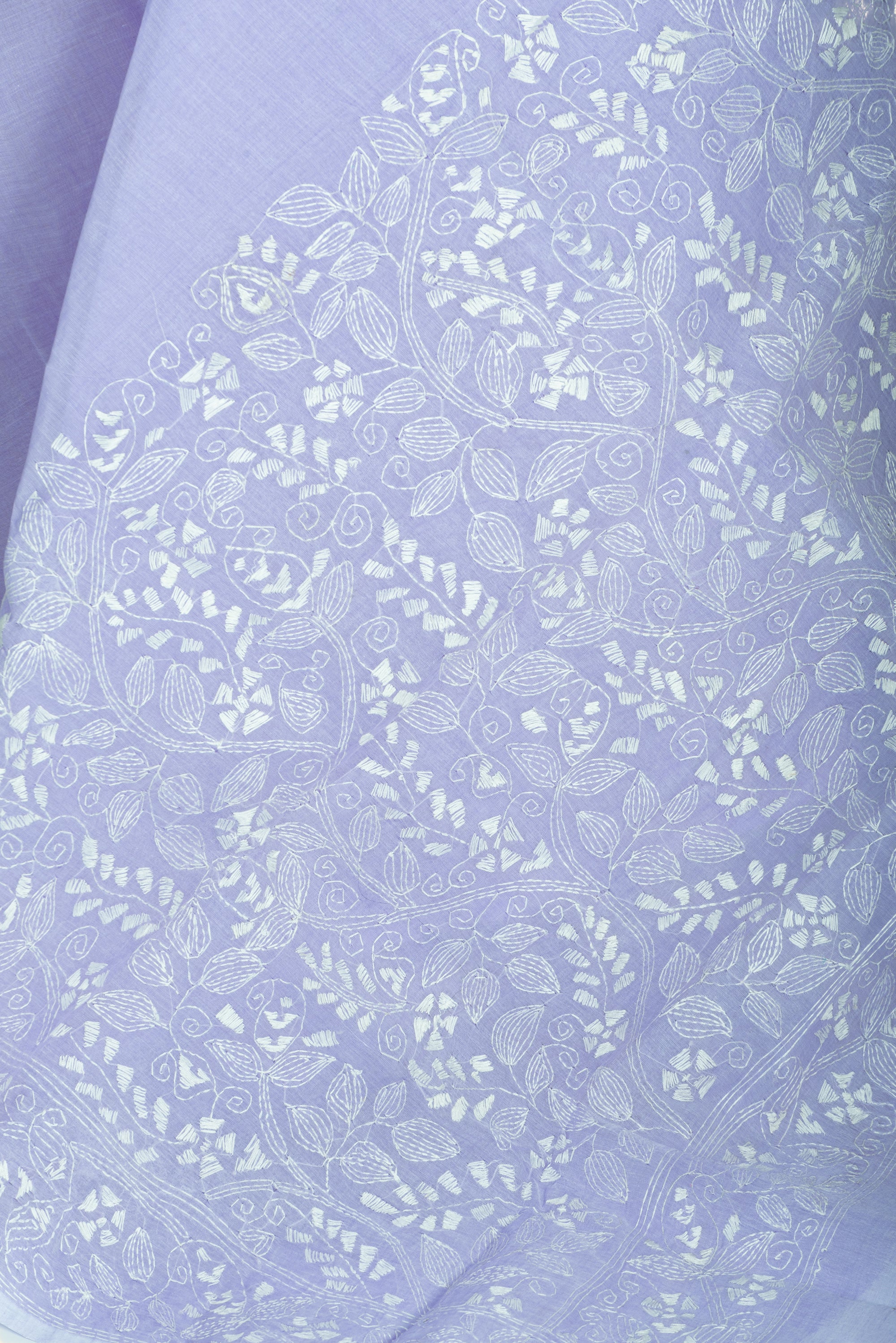 Just Lavender Bengal Kantha Stitch Pure Cotton Saree