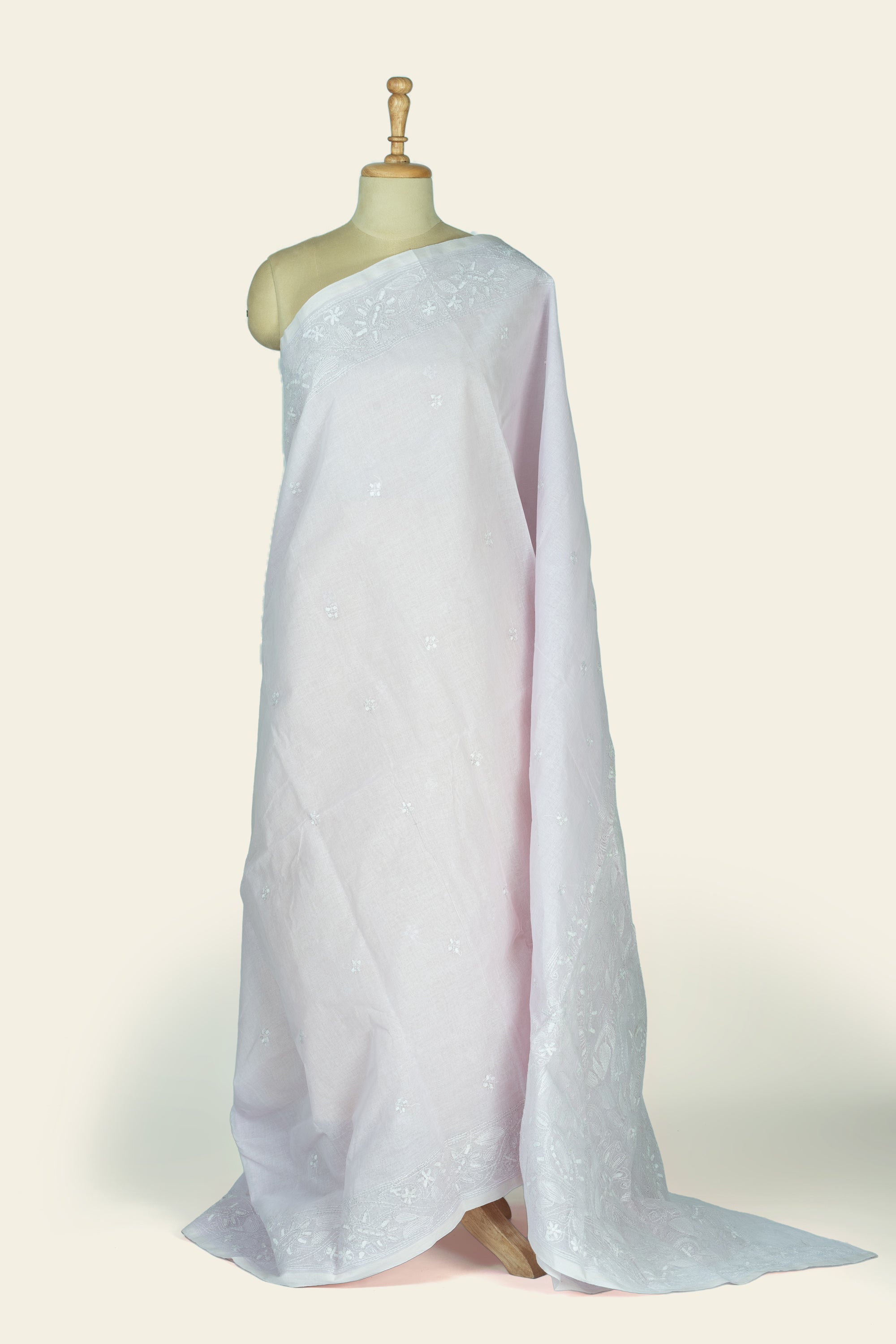 Light Pink Bengal Kantha Stitch Pure Cotton Saree
