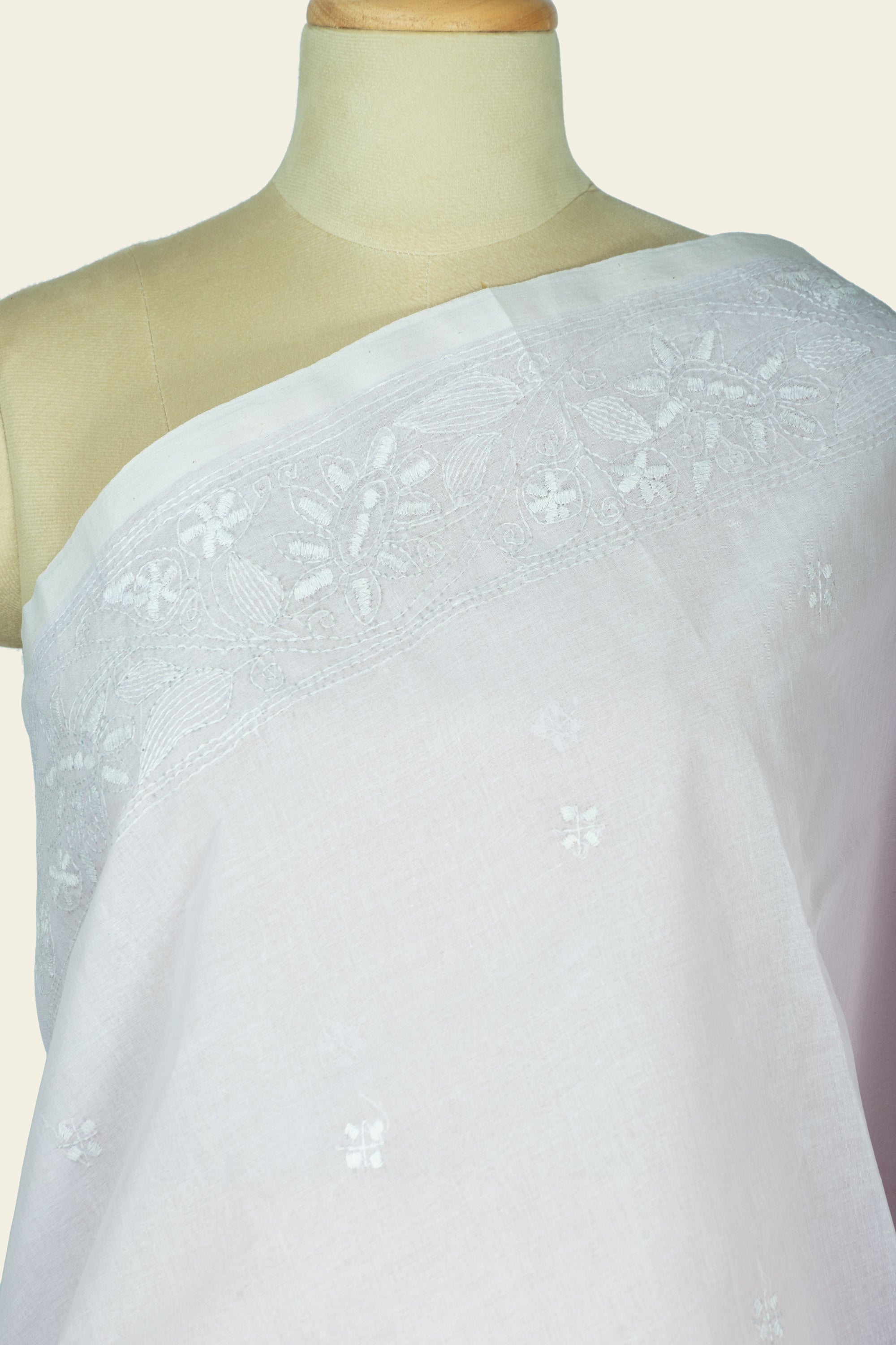 Light Pink Bengal Kantha Stitch Pure Cotton Saree