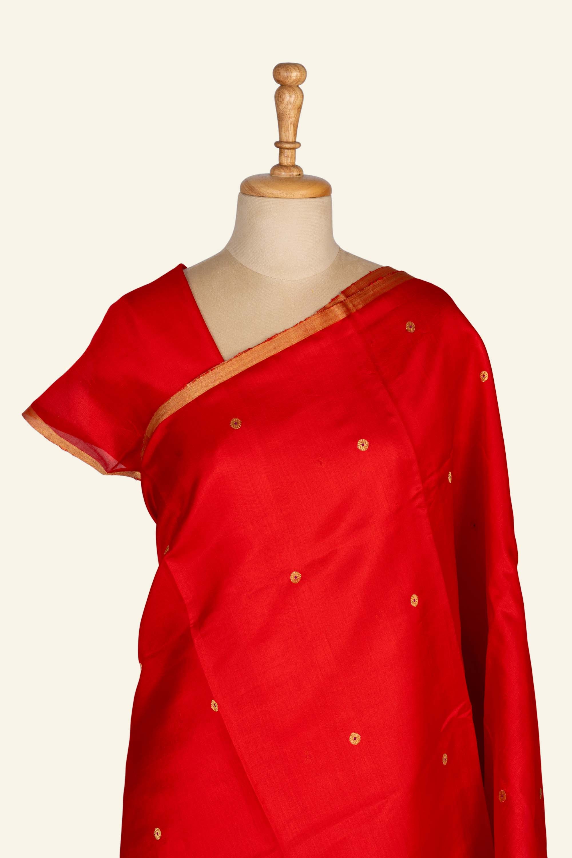 Red Chanderi  Silk Saree