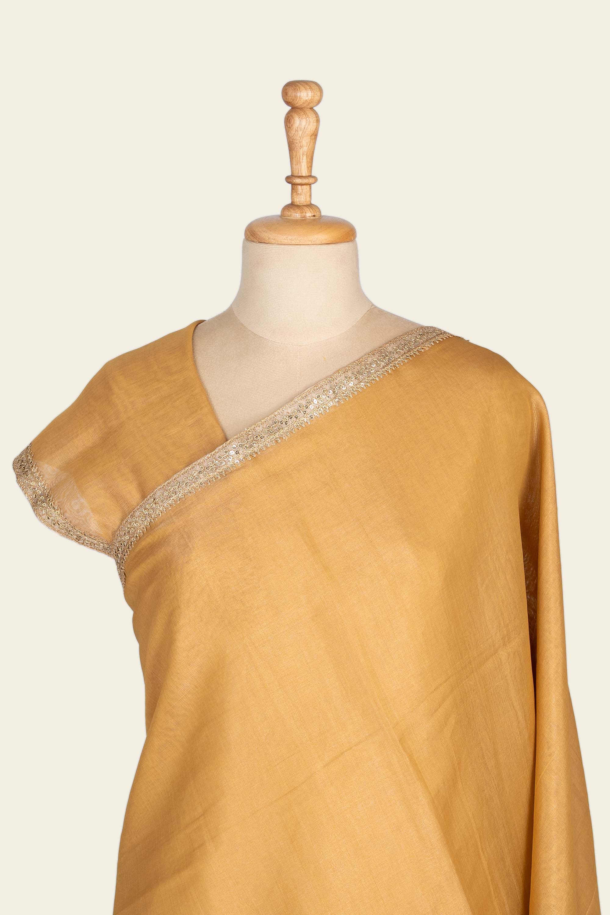 Golden with Lace Chanderi Tissue Saree