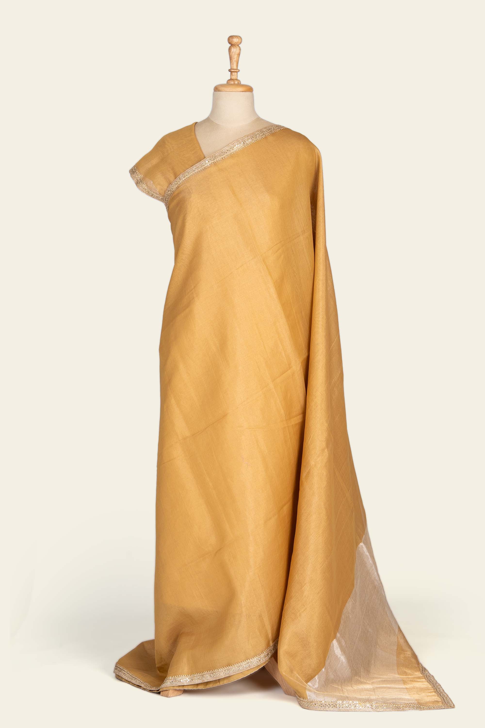 Golden with Lace Chanderi Tissue Saree