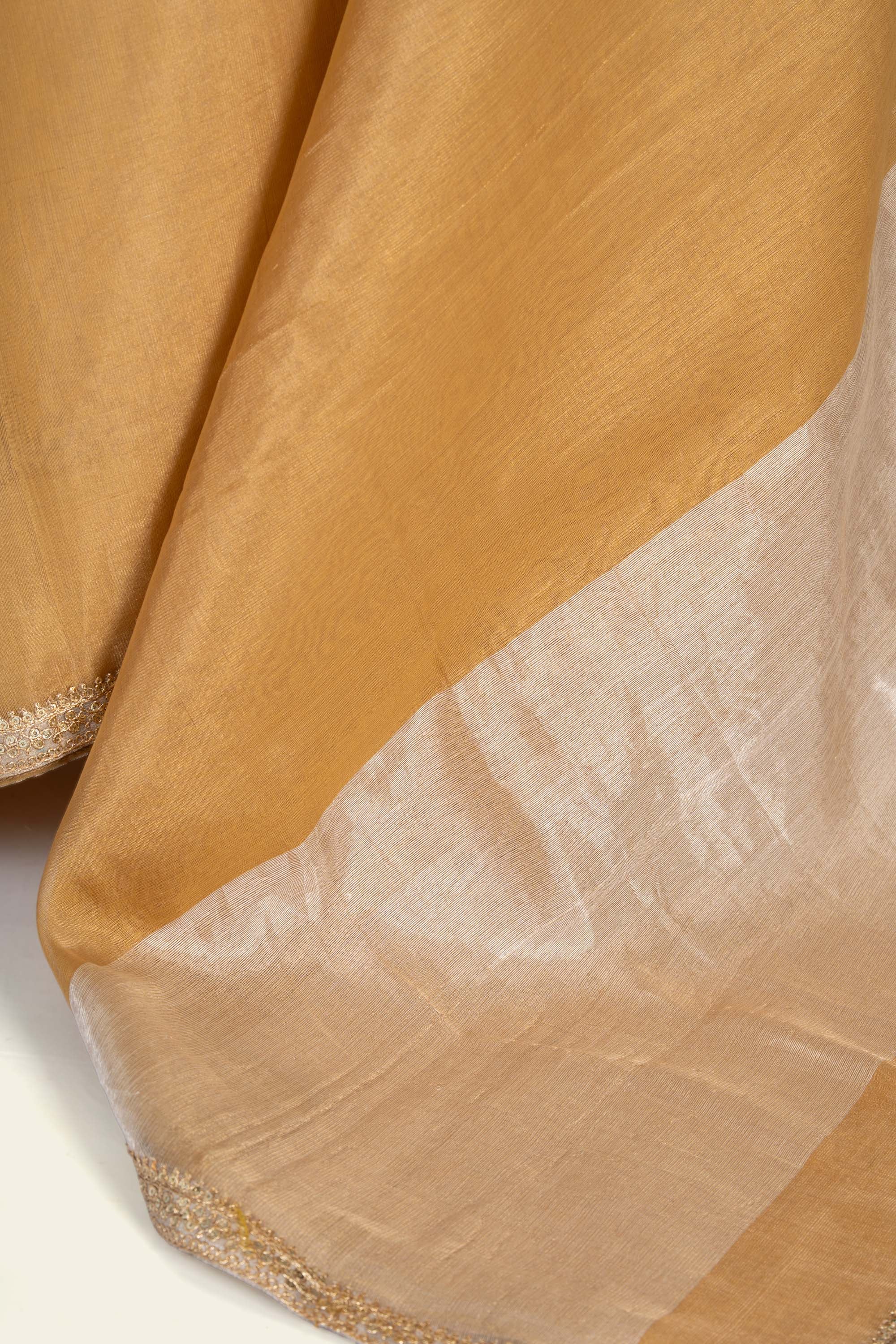 Golden with Lace Chanderi Tissue Saree