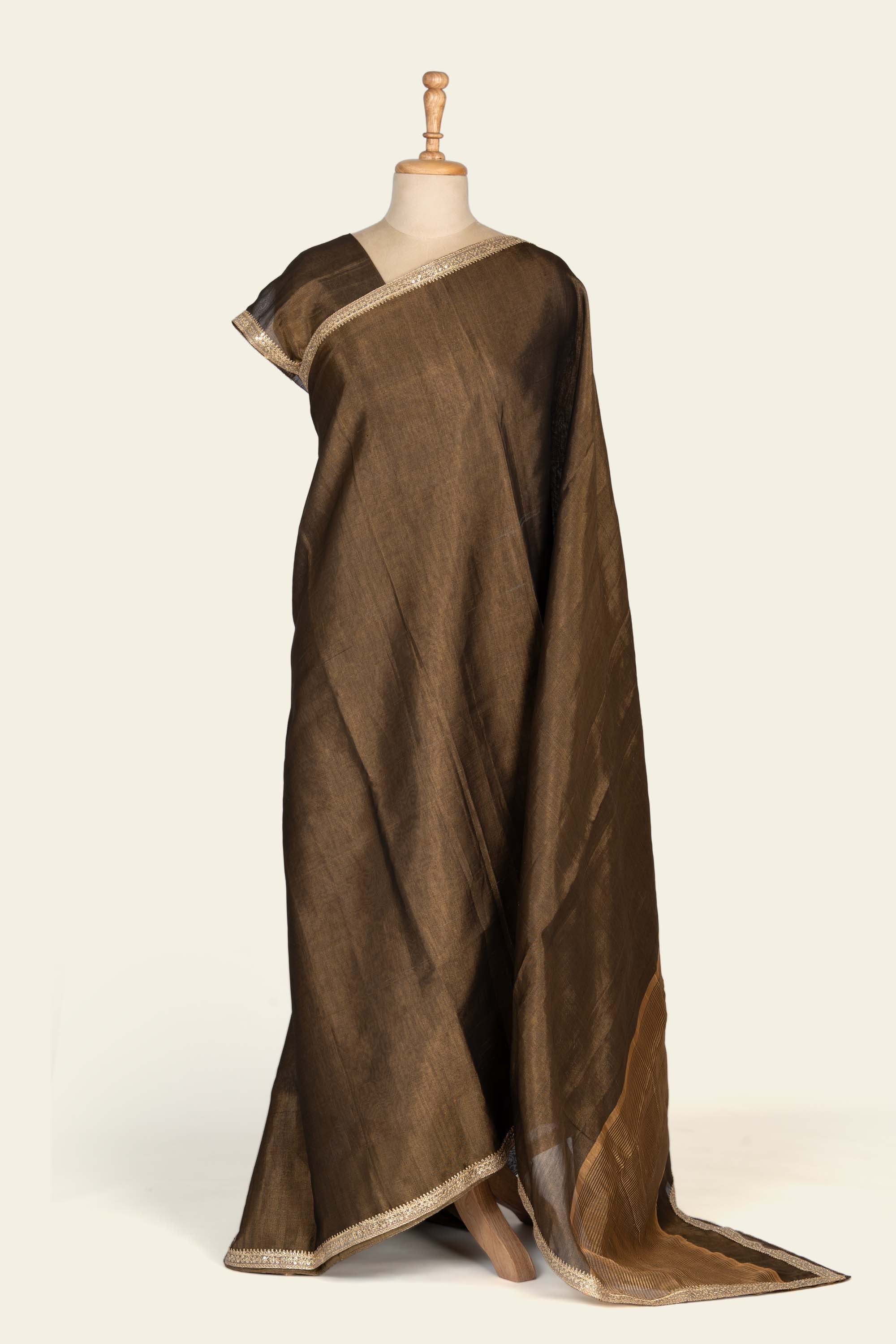 Metallic Black  with Lace Chanderi Tissue Saree