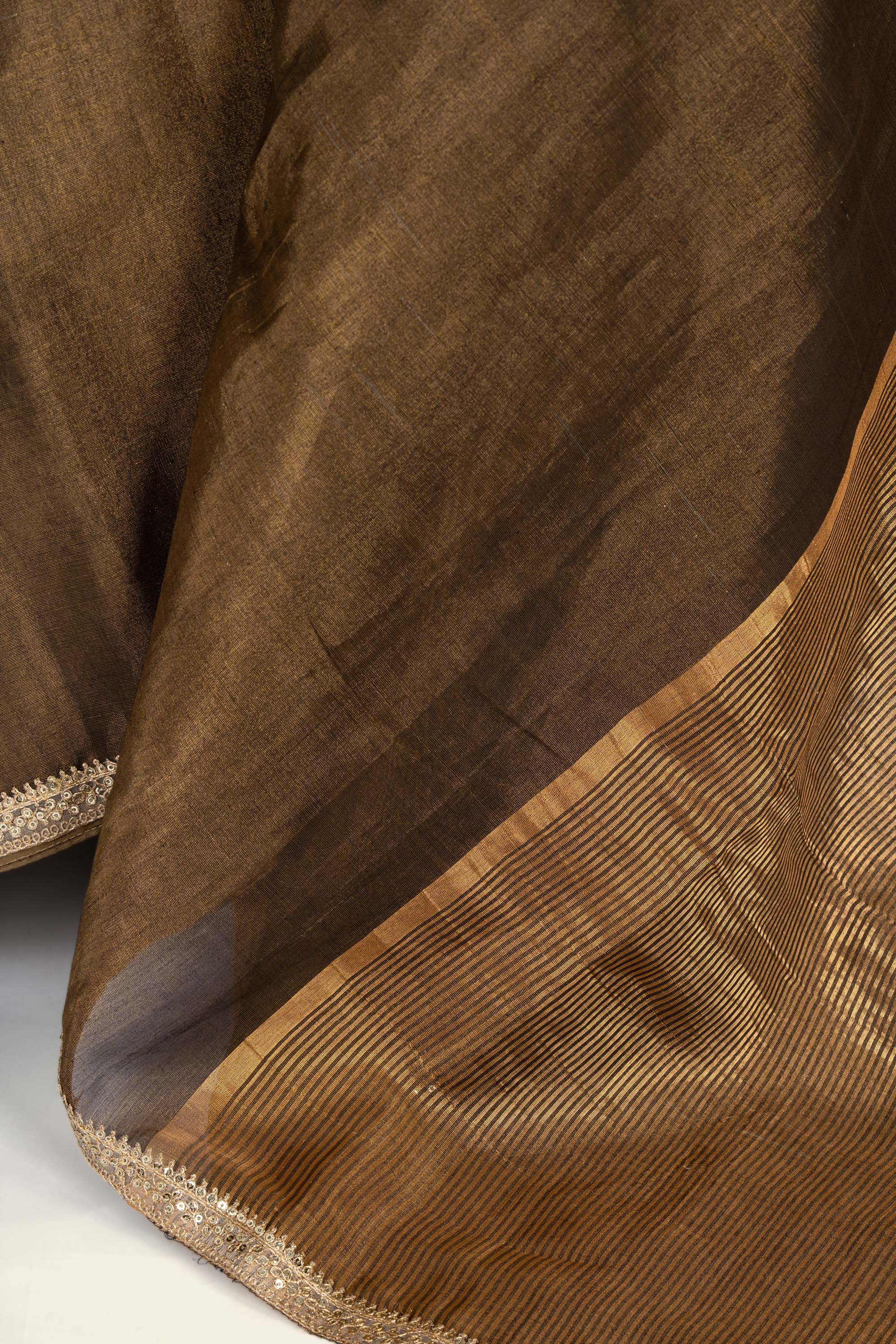 Metallic Black  with Lace Chanderi Tissue Saree