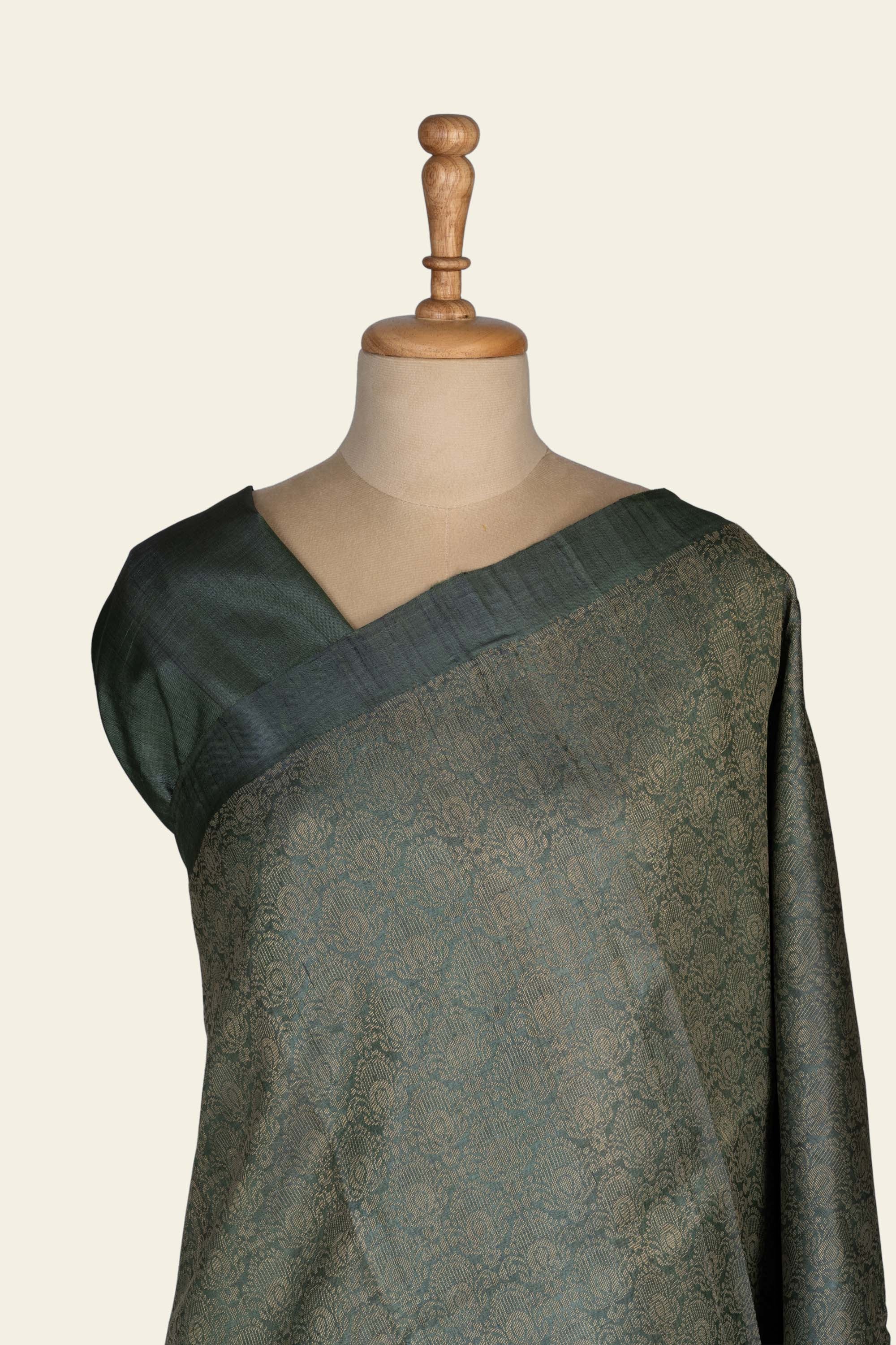 Dark Sage Green Brocade Chhattisgarh Pure Tussar Silk Saree