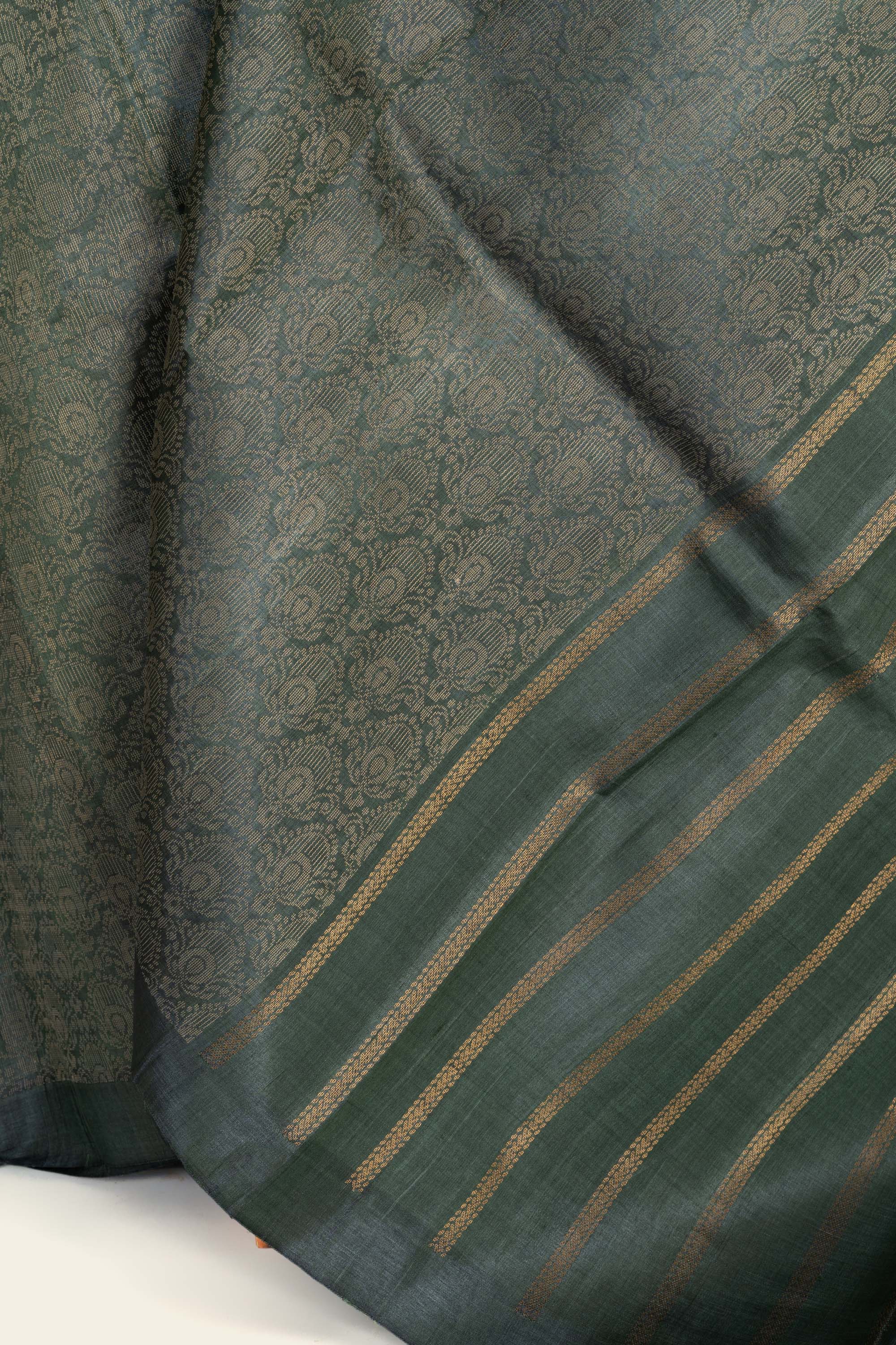Dark Sage Green Brocade Chhattisgarh Pure Tussar Silk Saree