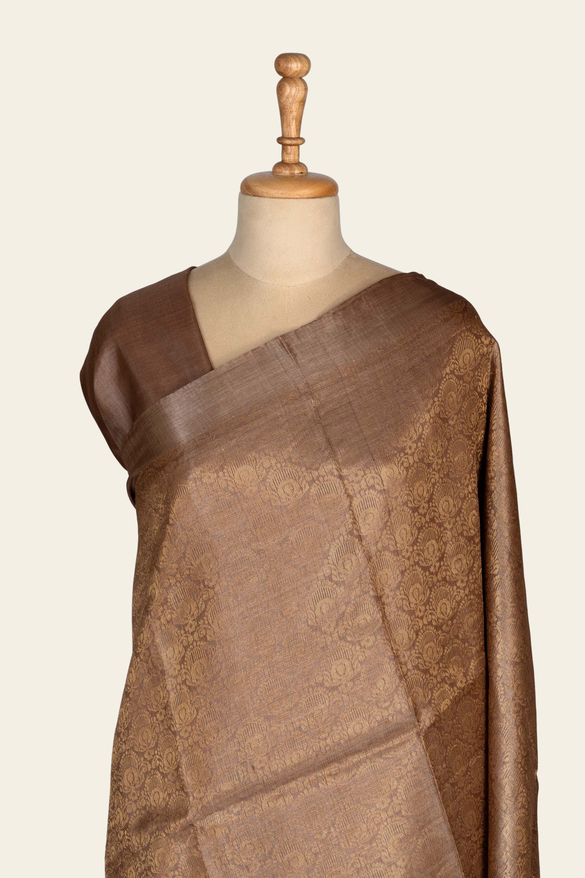 Irish Coffee Brocade Chhattisgarh Pure Tussar Silk Saree