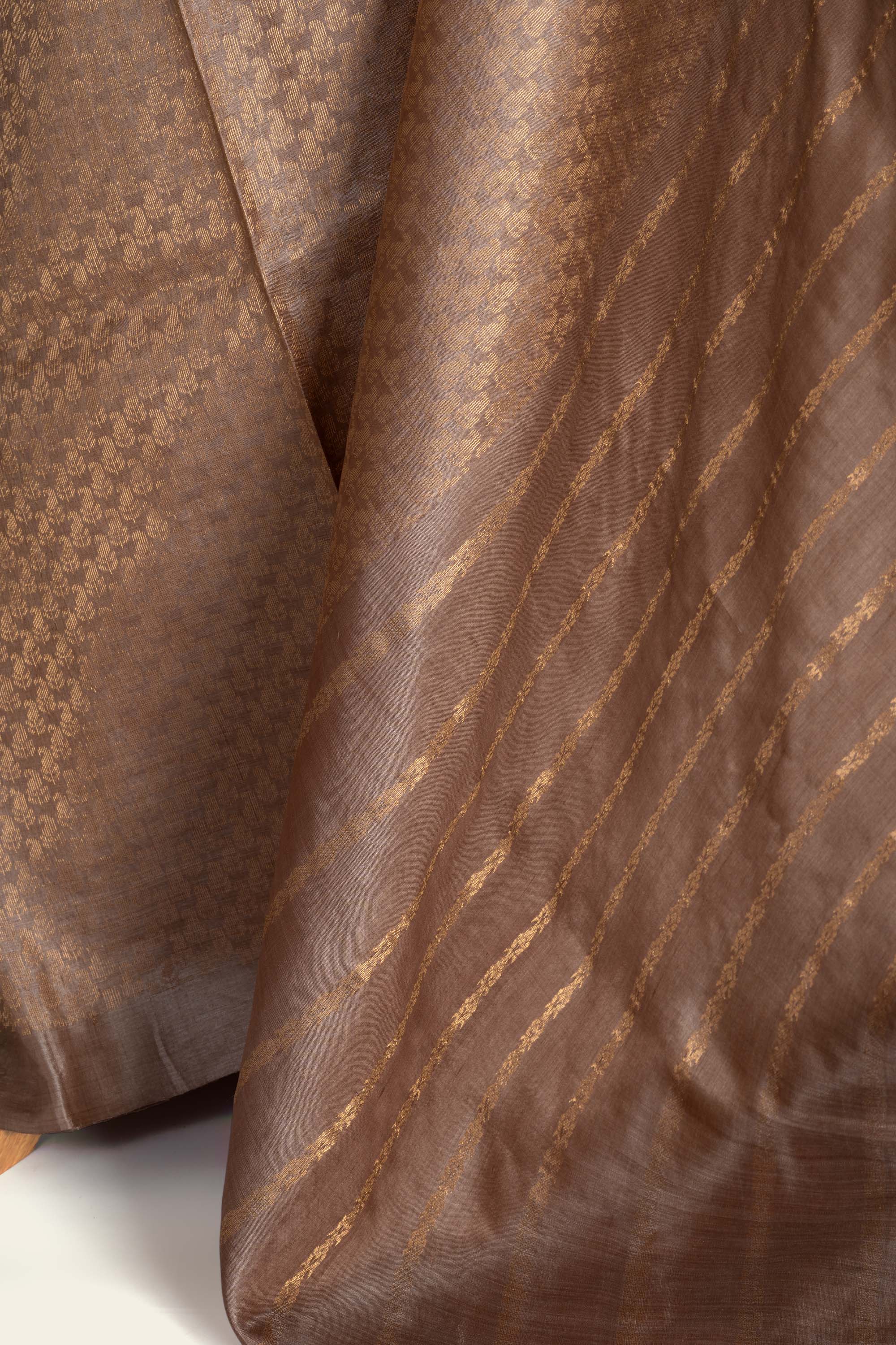 Golden Brown Brocade Chhattisgarh Pure Tussar Silk Saree