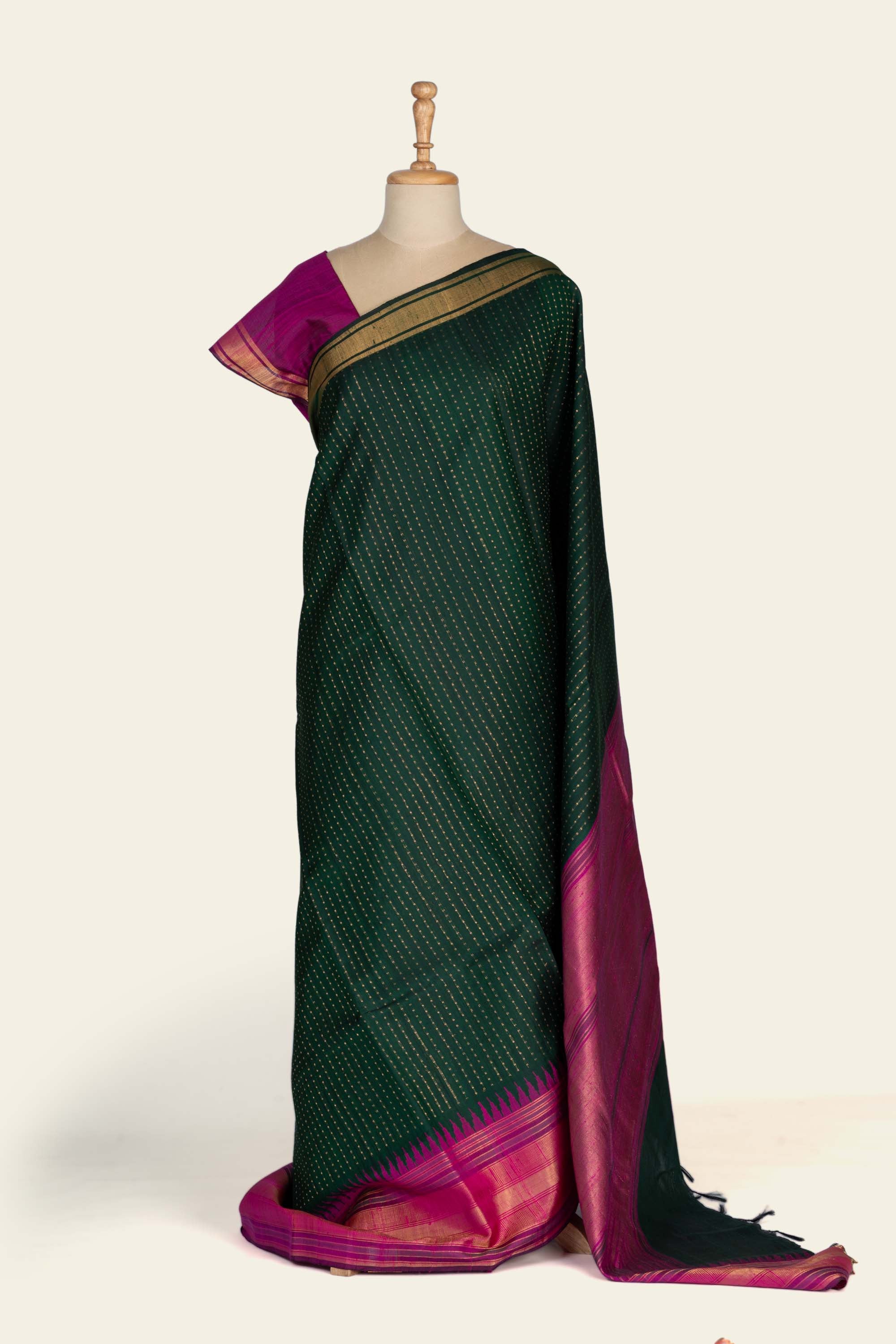 Darkest Green Chhattisgarh Raw Silk Saree
