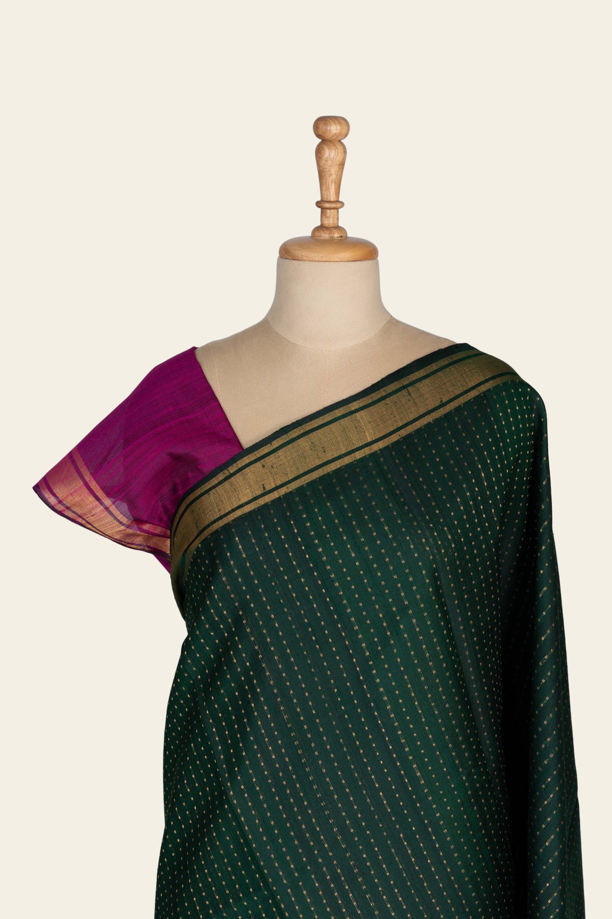 Darkest Green Chhattisgarh Raw Silk Saree