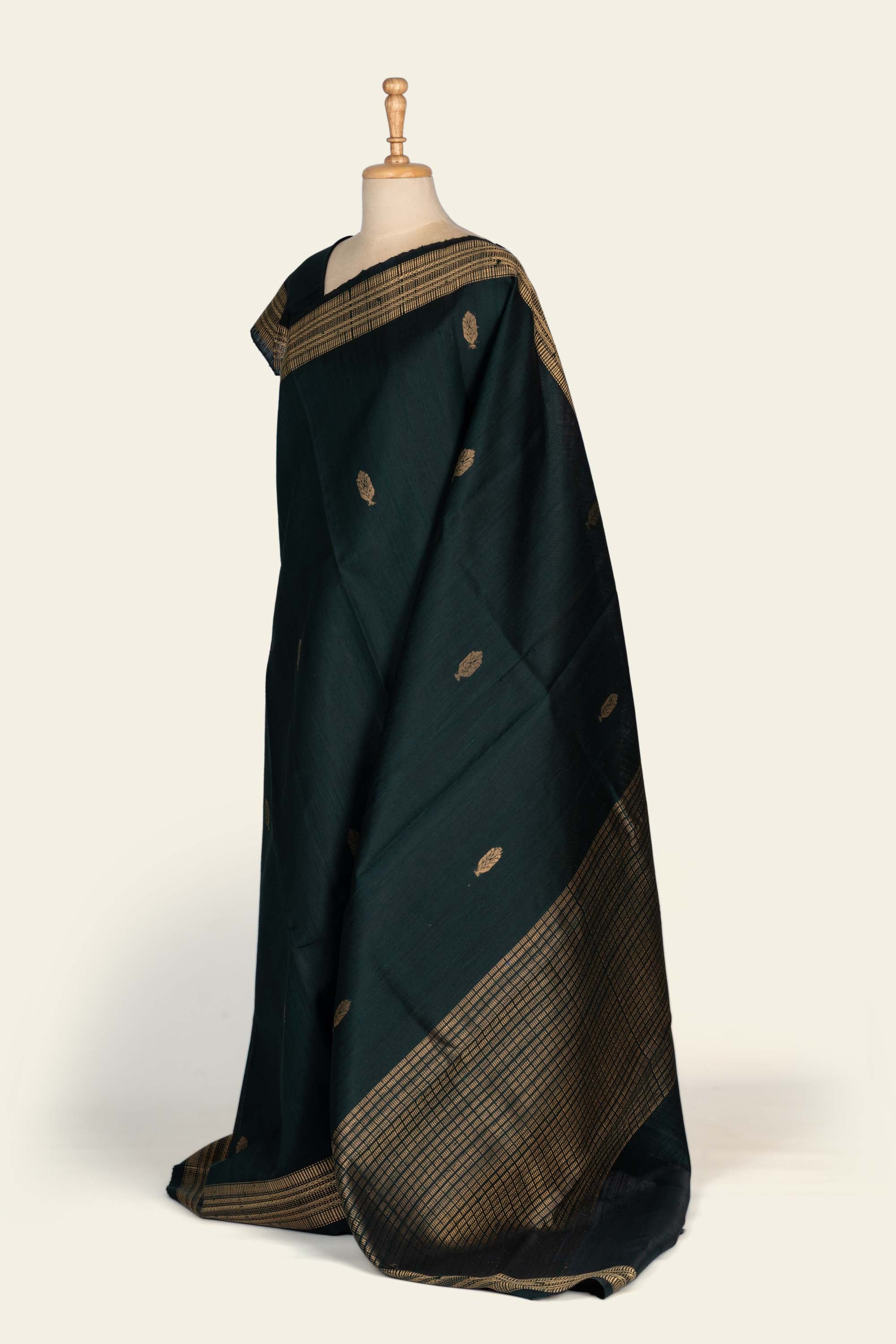 Deep  Green Chhattisgarh Raw Silk Saree