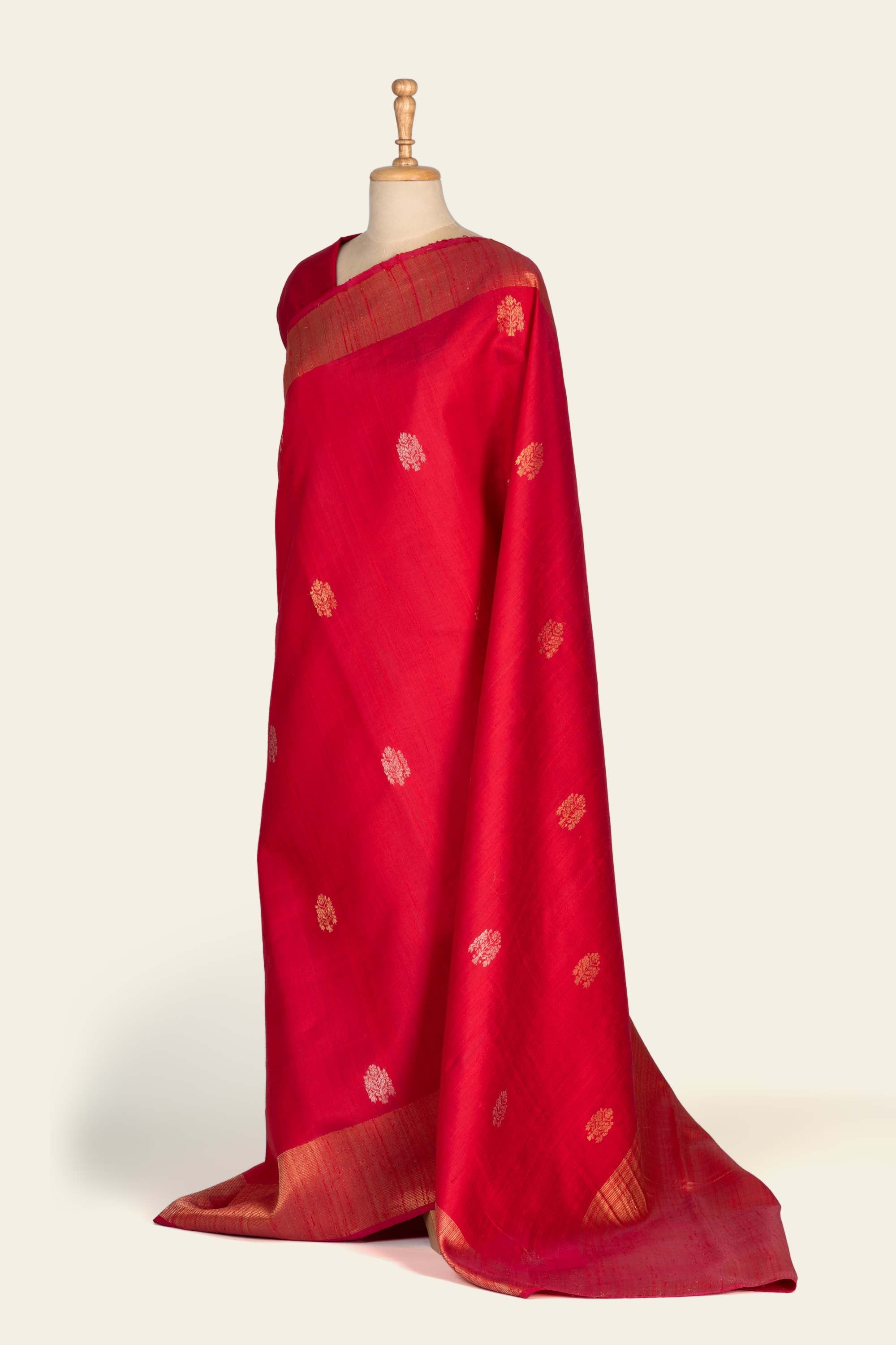 Dual Pink and Red Chhattisgarh Raw Silk Saree