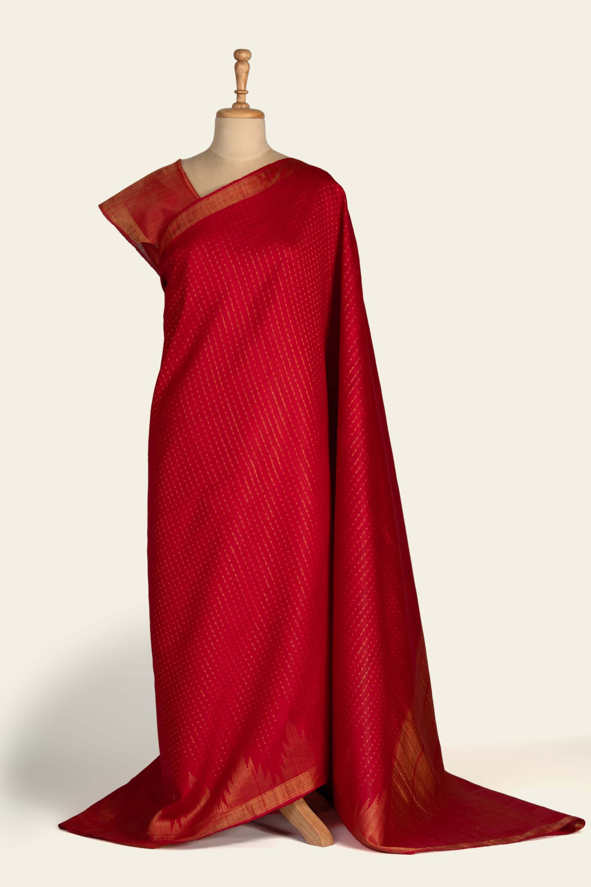 Red Chhattisgarh Raw Silk Saree