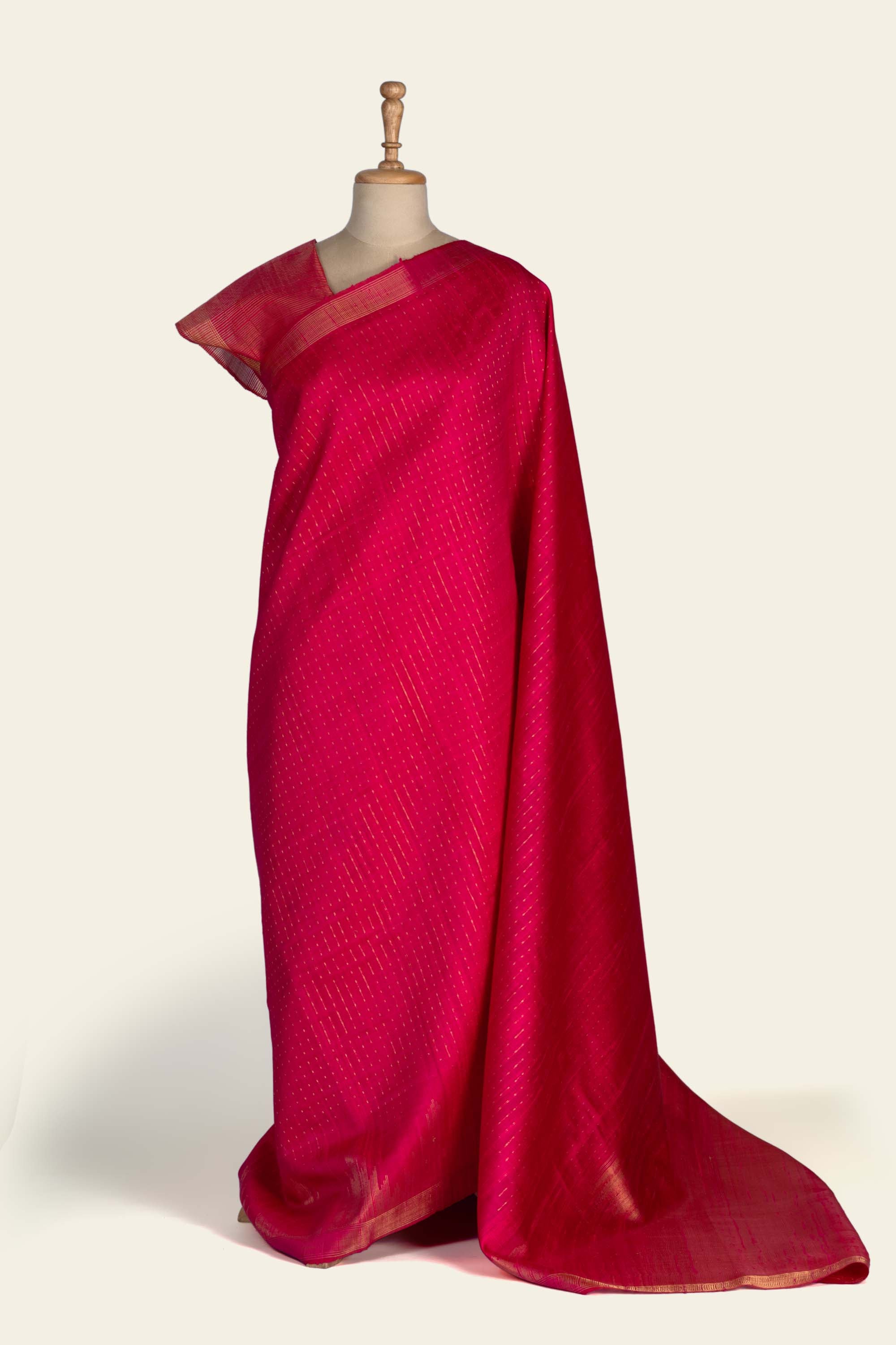 Rose Pink Chhattisgarh Raw Silk Saree