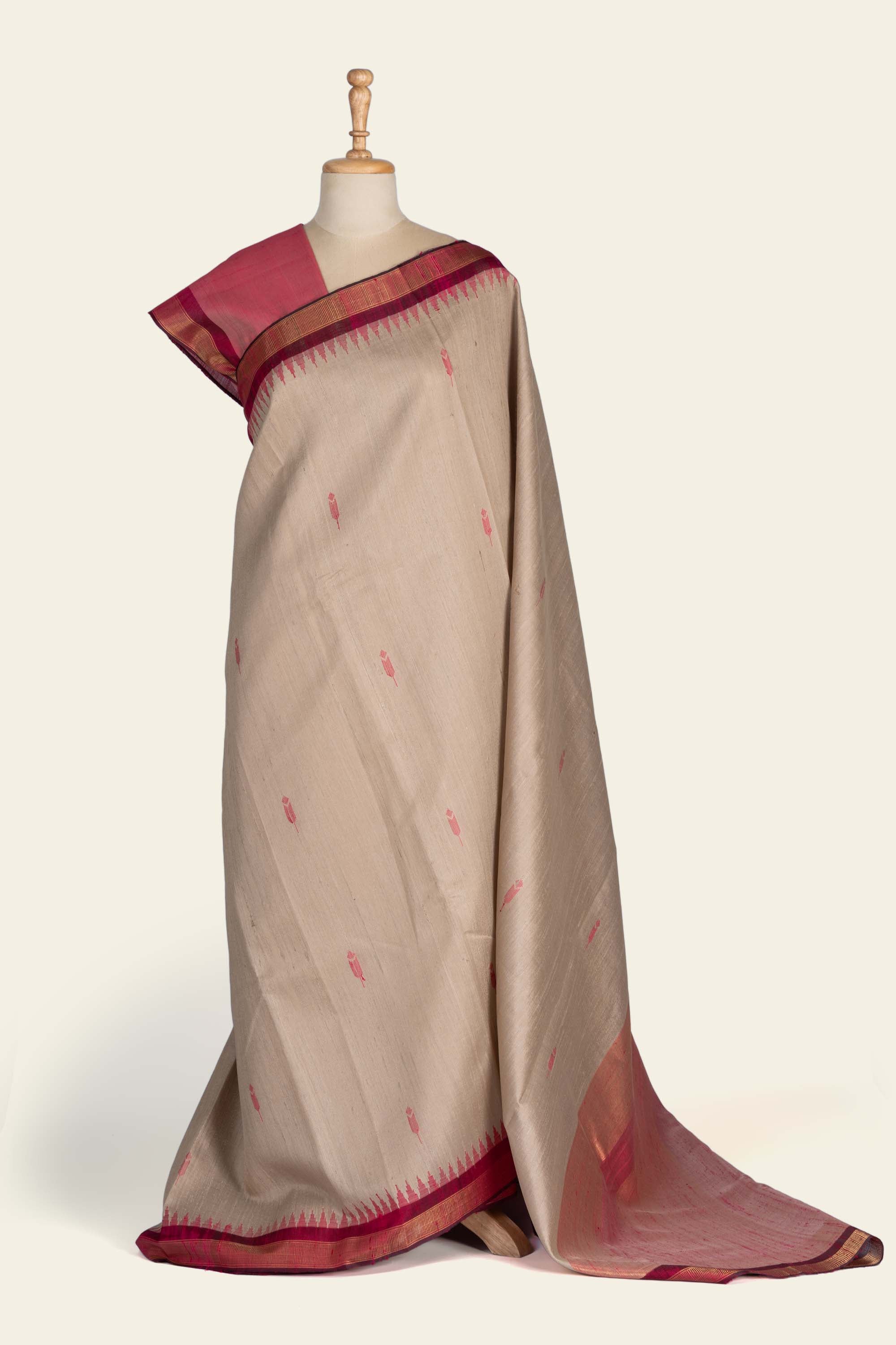 Light Beige Chhattisgarh Raw Silk Saree