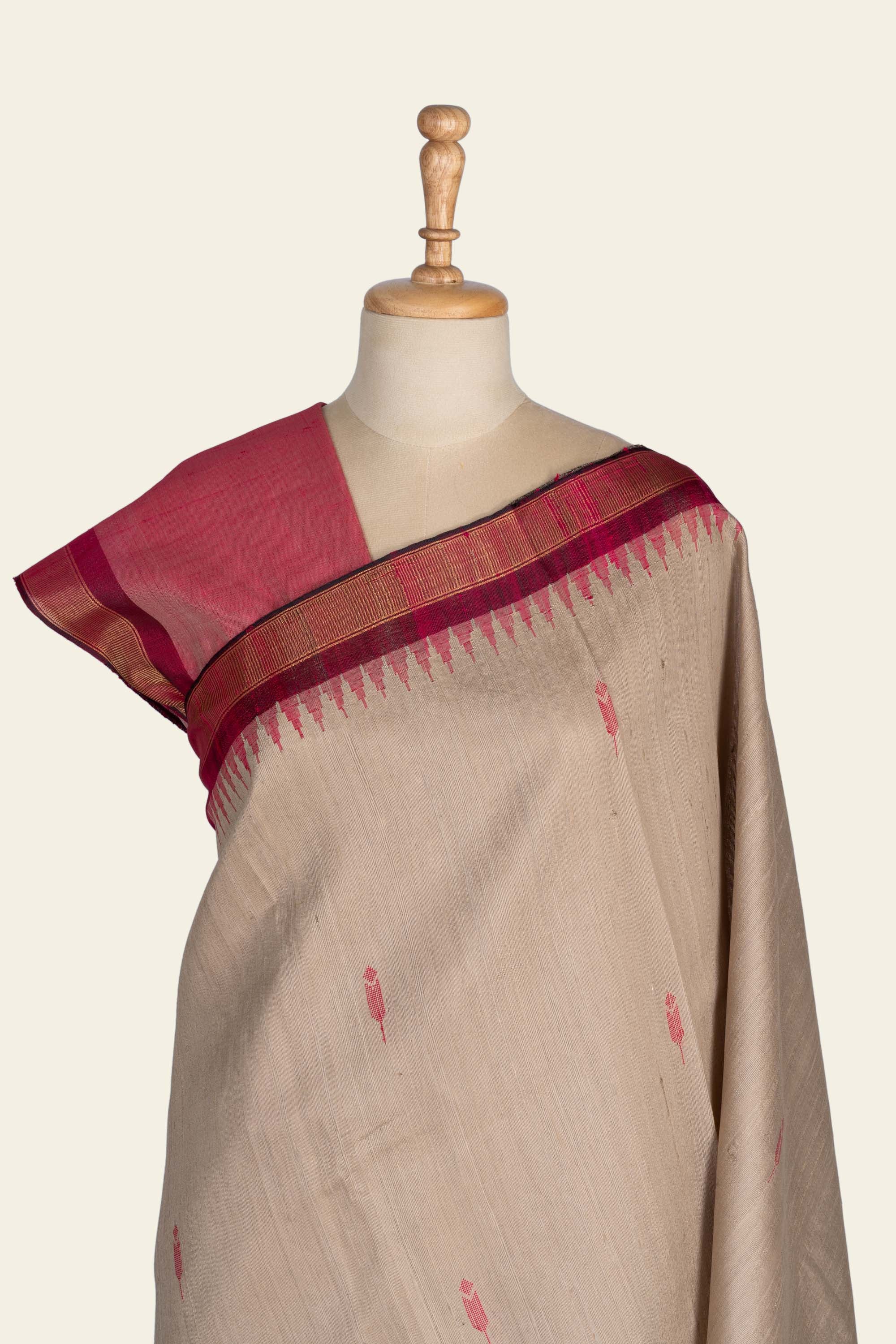 Light Beige Chhattisgarh Raw Silk Saree