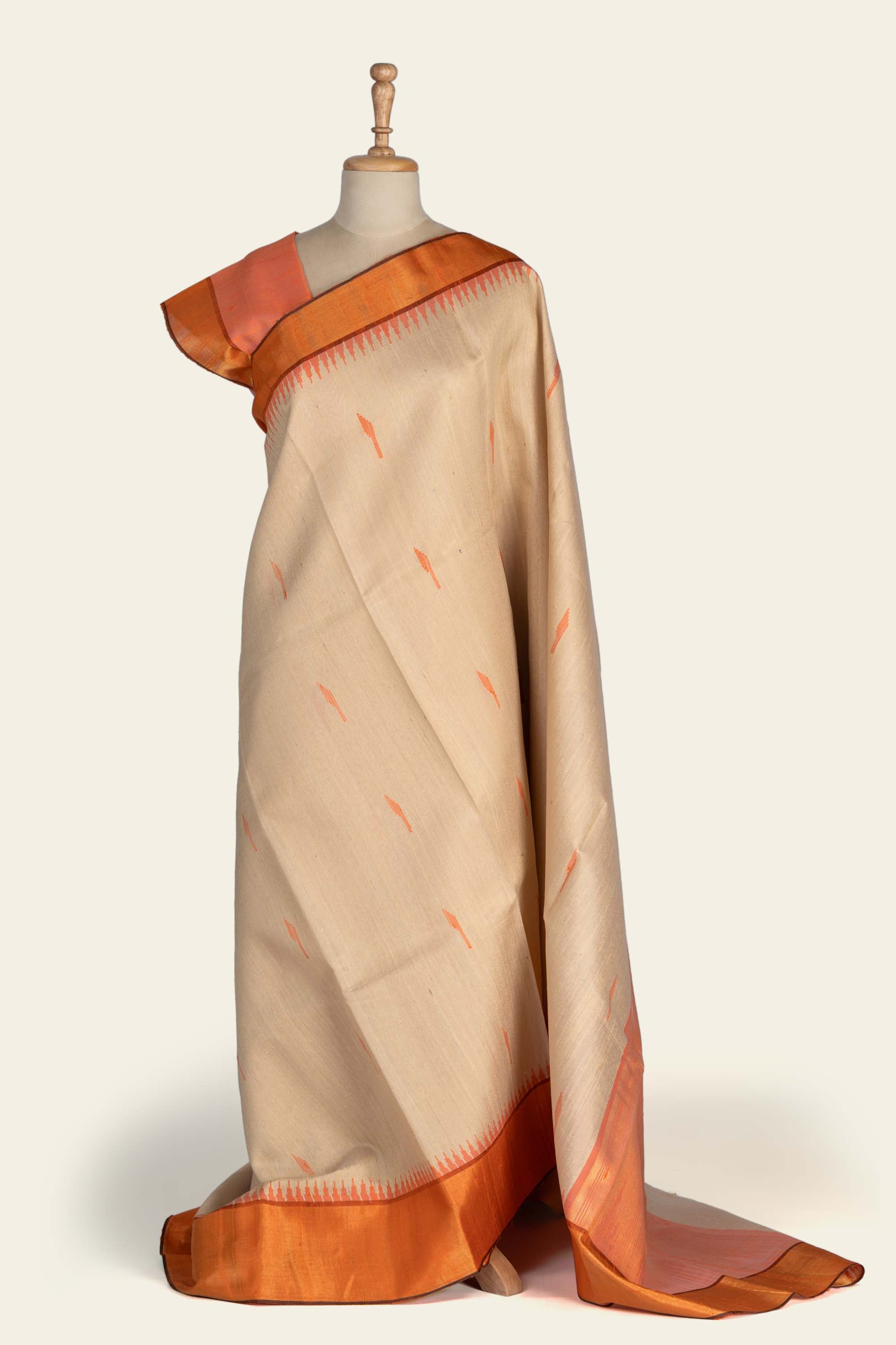 Cashew Cream Chhattisgarh Raw Silk Saree