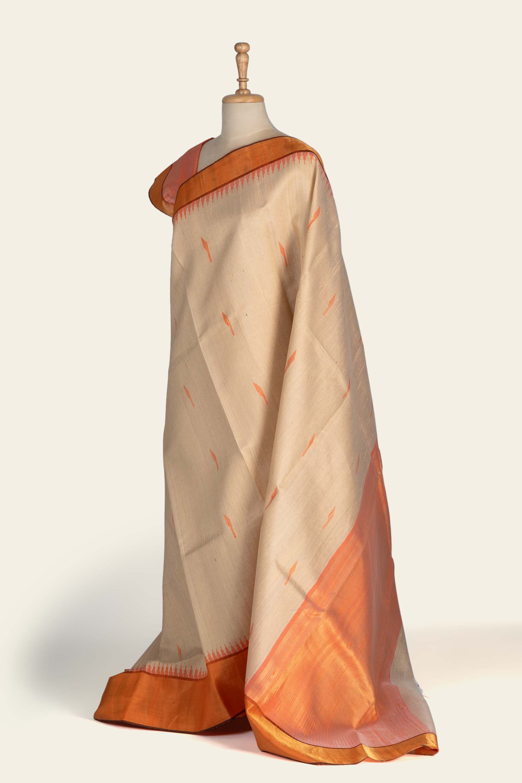 Cashew Cream Chhattisgarh Raw Silk Saree