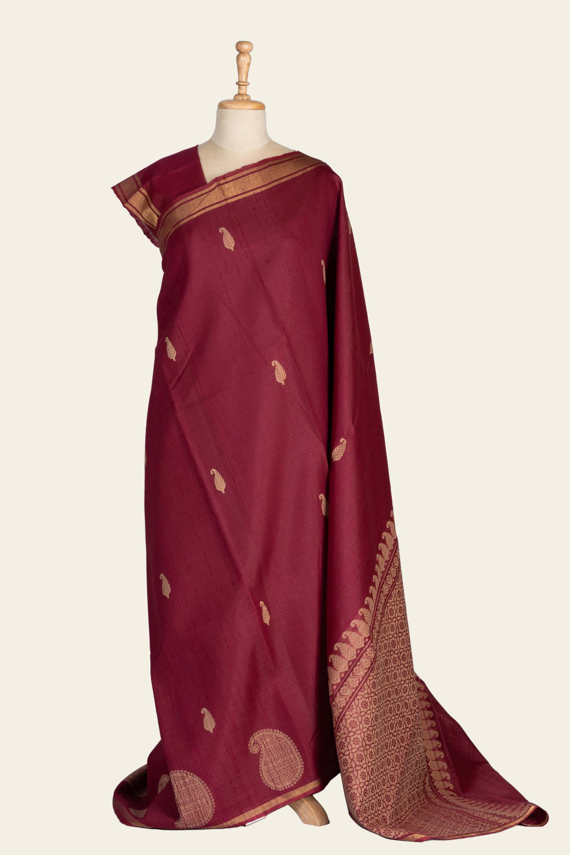 Burgundy Maroon Chhattisgarh Raw Silk Saree